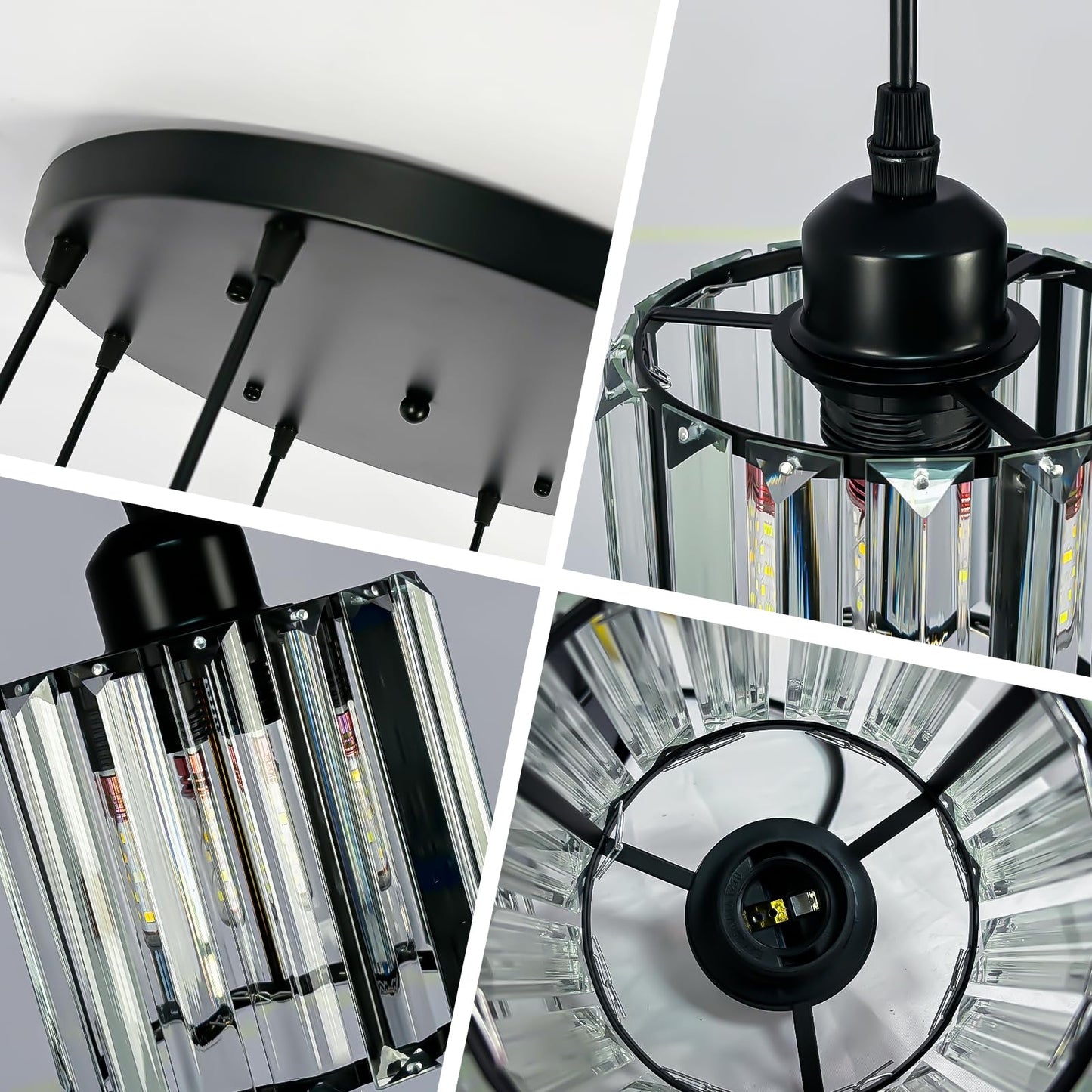 Cainjiazh Crystal Pendant Lights Round Ceiling,Modern Crystal Chandeliers Hanging Light Fixture for Kitchen Island,Adjustable Chandelier for Dining Room,Foyer,Living Room Entryway Black 3 Lights