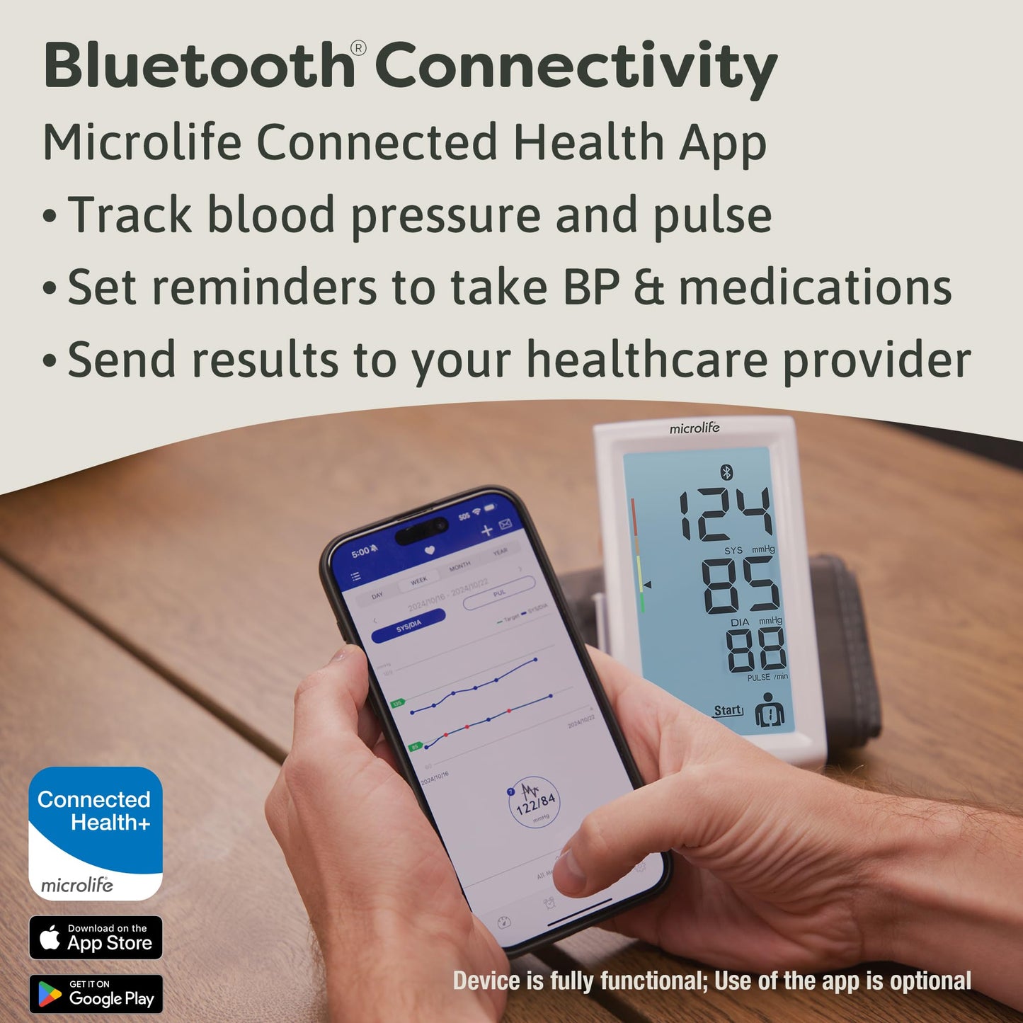 Microlife Series 800 Smart Upper Arm Blood Pressure Monitor for 2 Users, Wide Range Cuff Fits Standard to Large Adult Arms, Bluetooth Connect to Health App (iOS and Android Compatible)