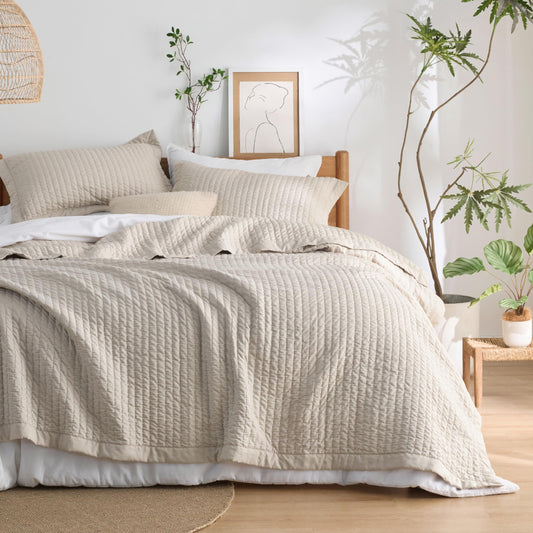 Bedsure Quilts Queen Size - Queen Quilt Bedding Set Bedspread Coverlet Comforter, Lightweight Neutral Striped Bedding, 3-Piece Set with 90"x96" Coverlet & 2 Pillow Shams, All-Season Soft Microfiber