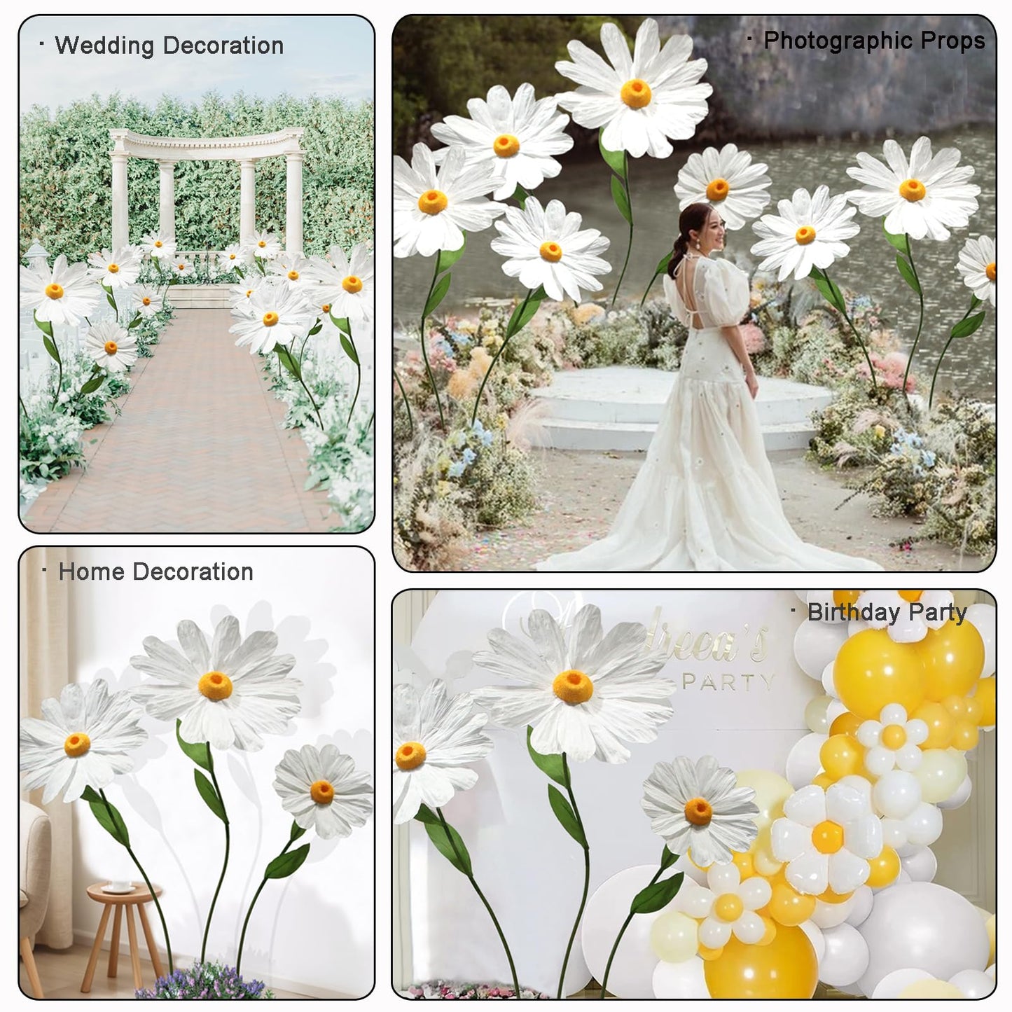 YOFNIRG Large Daisy Flowers Artificial 5.9 Ft Giant Paper Flowers Decoration Big Flowers Decor for Birthday Party Garden Office Home Wedding Graduation Shop Window Display(White)