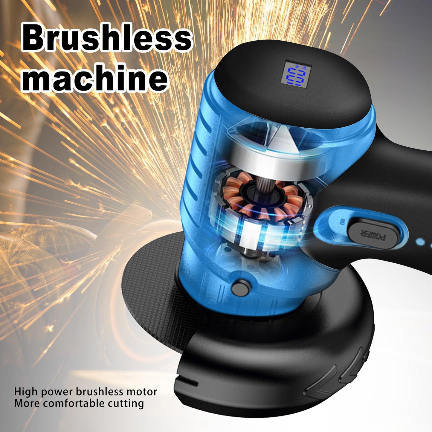 ZFULVO Brushless Cordless Angle Grinder Kit, 19500rpm Mini Electric Angle Grinding Tool with 2x16.8V 2000mAh Battery and 6-Cutting Discs, Grinder Handheld Cutter for Metal Wood
