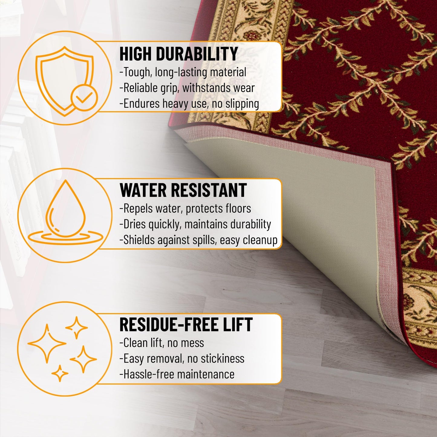 Ottomanson 3' x 12' Non-Slip Rug Pad Gripper 1/4 Inch Thick Dual Surface Felt + Rubber Gripper - Safe for All Floors, Brown