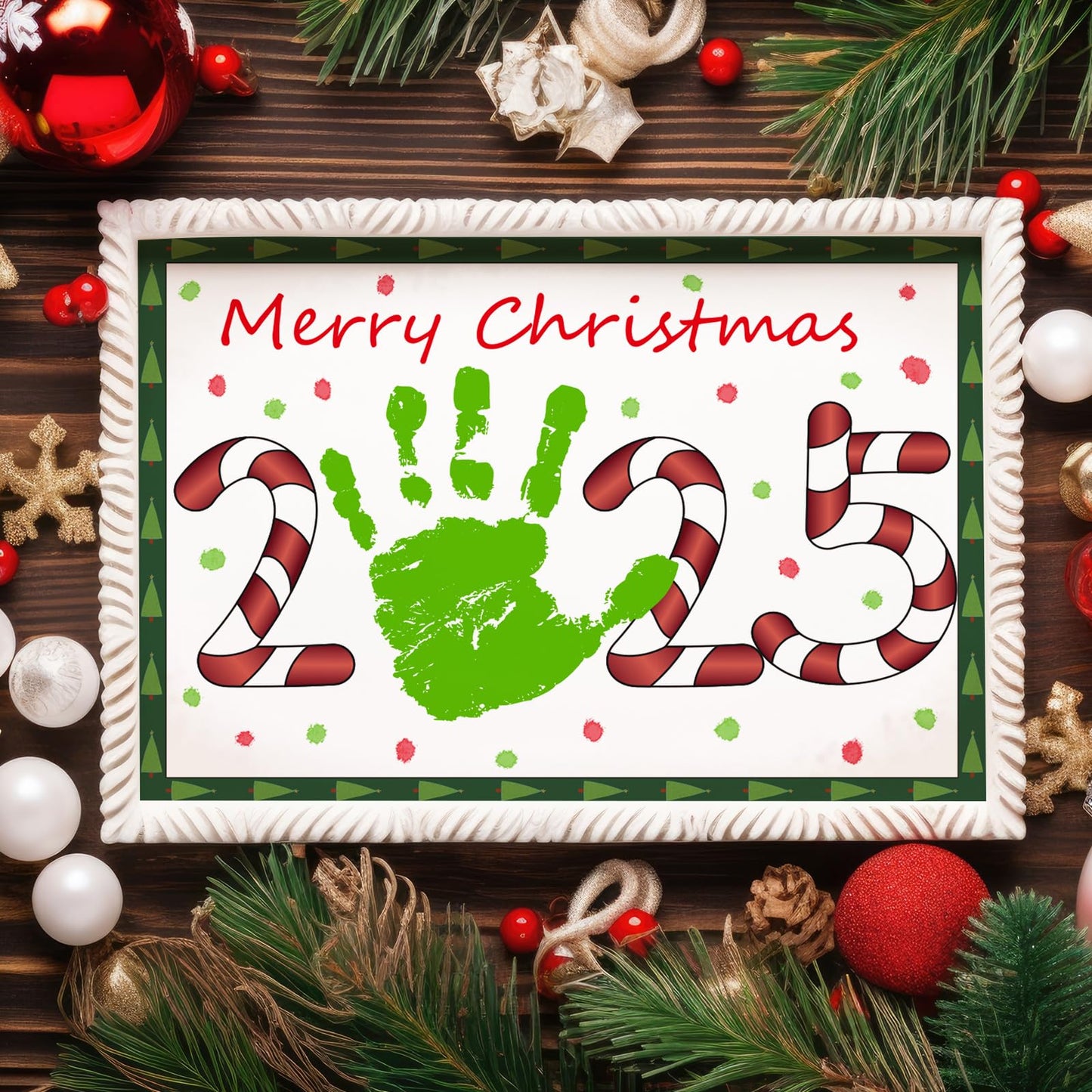 Tenceur 20 Pcs Christmas Handprint Tree Crafts Kits 2025 DIY Make Your Own Xmas Ornaments Souvenir Art Set Handmade Footprint Gift for Xmas Winter Party Classroom Office Home Decorations