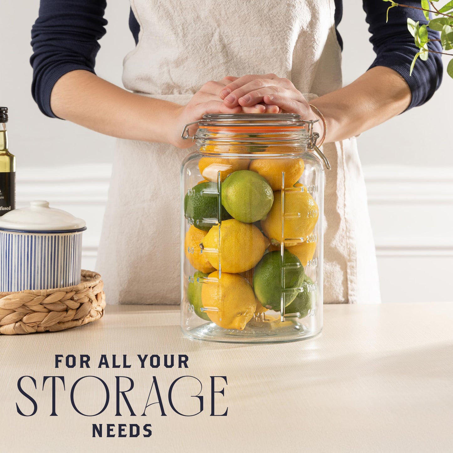 kitchentoolz 1 Gallon Glass Mason Storage Jars with Airtight Lids & Measurment Marks, Super Wide Mouth Canning Jars with Large Capacity for Pickles, Water Glassing & Overnight Oats - 2 Pack