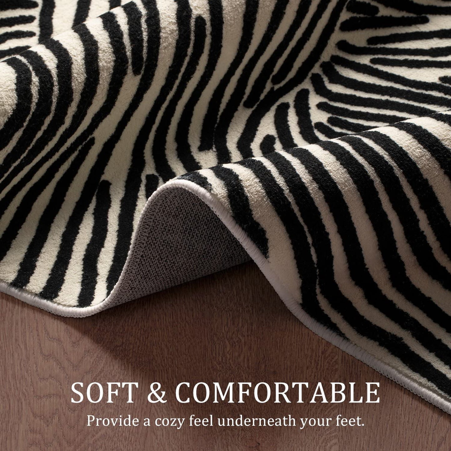 YIHOUSE 5×7Ft Area Rugs, Abstract Washable Rug, Modern Black and White Rug for Bedroom Living Room Dining Room Office Playroom Nursery, Nonslip Throw Non-Shedding Thin Contemporary Striped Rugs
