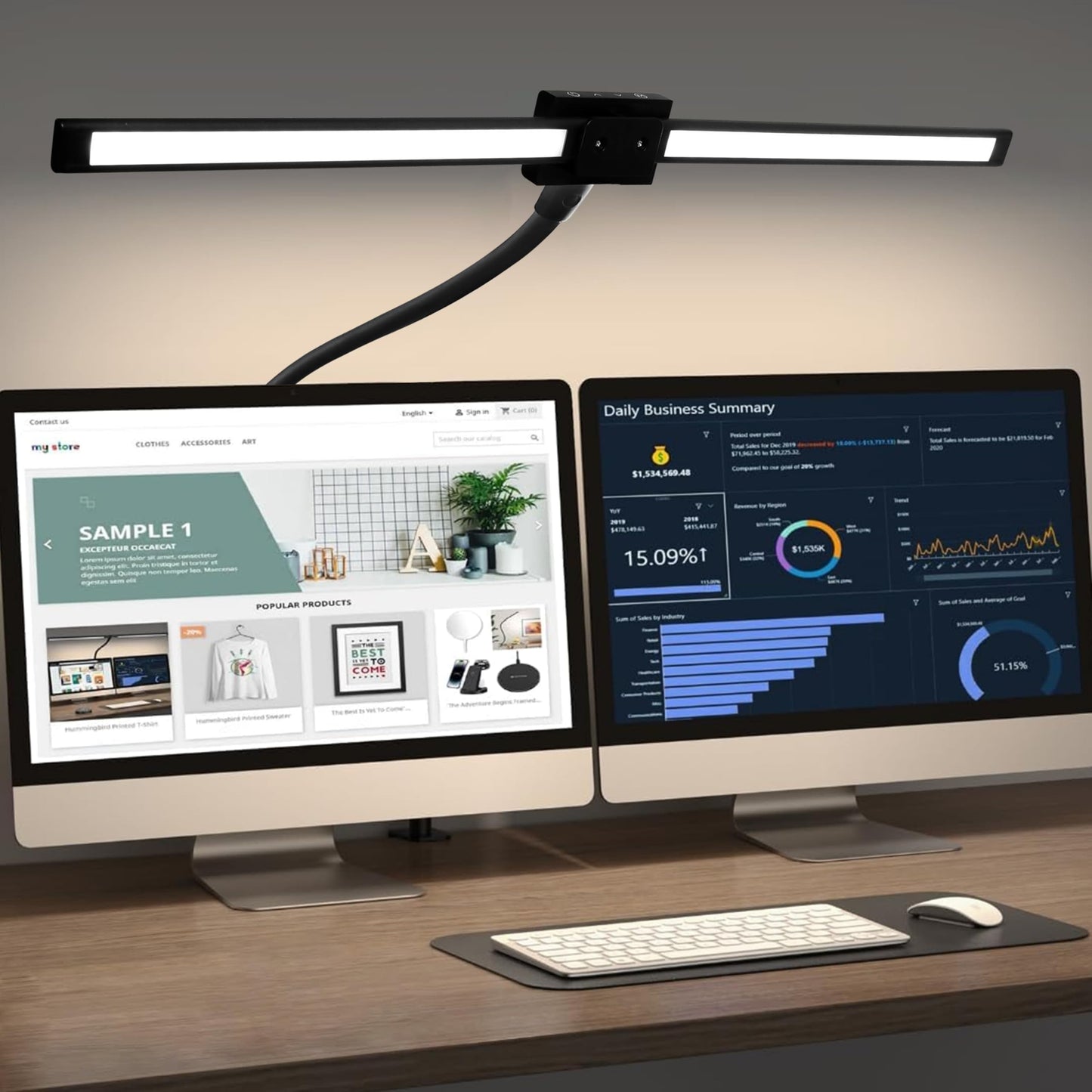 BAYSQUIRREL Led Desk Lamp with Clamp, Gooseneck Remote Control Desk Light with Eye Protection, 24W Ultra Bright Stepless Dimming and Tempering LED Desk Lamp for Home Office, Bedroom, Study