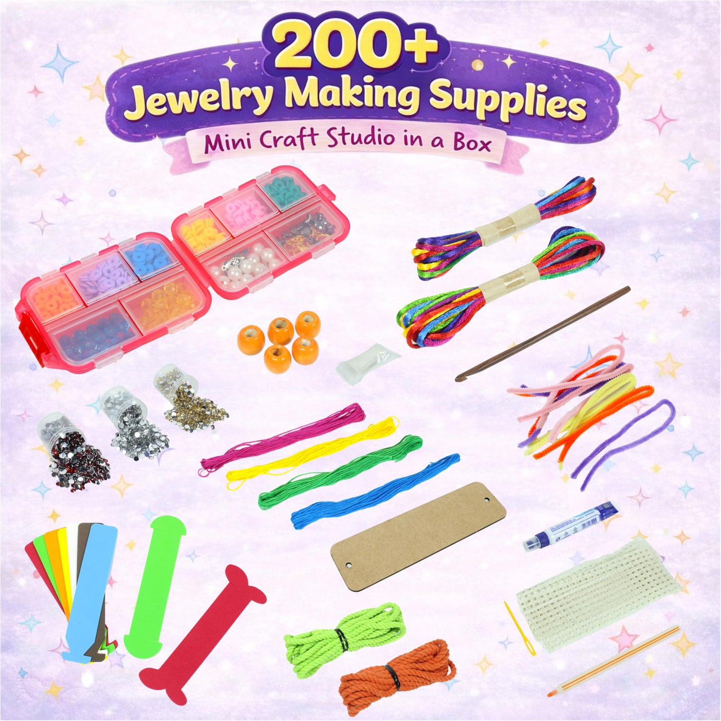 Butterfly EduFields Bracelet Making Kit for Girls Ages 8-14 | 25+ DIY Bracelets, 8 Craft Styles, Storybook | DIY Jewelry Craft Kit for Girls with 200+ Pieces, Beads, Loom, Charms, Threads, Clay, Gems