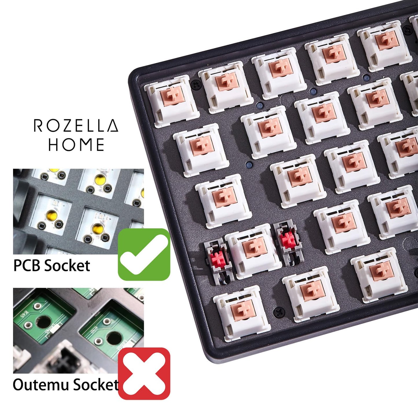 ROZELLA HOME Holy Panda Mechanical Keyboard Switch, 3Pin, 67g Extended Spring, Enhance Tactile Plate Mounted MX Switch(70 Pack)