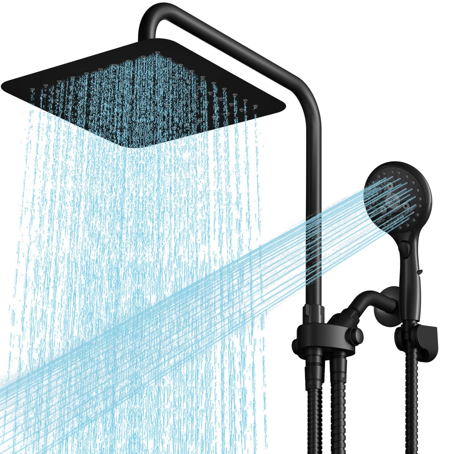 High Pressure Rainfall Shower Head with Handheld Combo: Upgrade Dual Shower Head with 10 Inch Fixed Rain Showerhead and 7 Sprays Handheld Shower Head, Adjustable Height (Up to 13.4"), 71" Hose (MB)