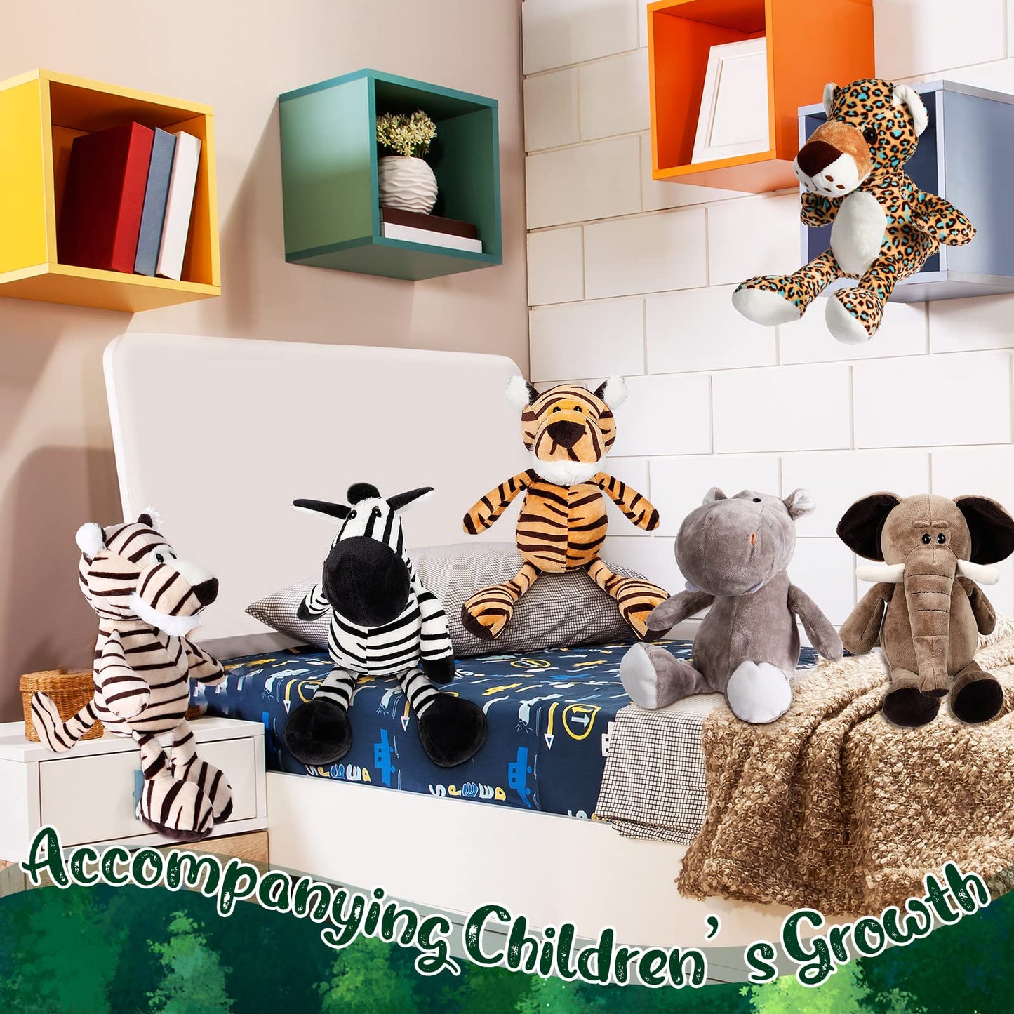 HyDren 20 Pcs Safari Stuffed Animals 11.8'' Plush Jungle Wild Animals Cute Elephant Giraffe Lion Tiger Monkey Stuff Animals Soft Plush Animals in Bulk Stuffed Animals Toy for Toddler Baby Jungle Party