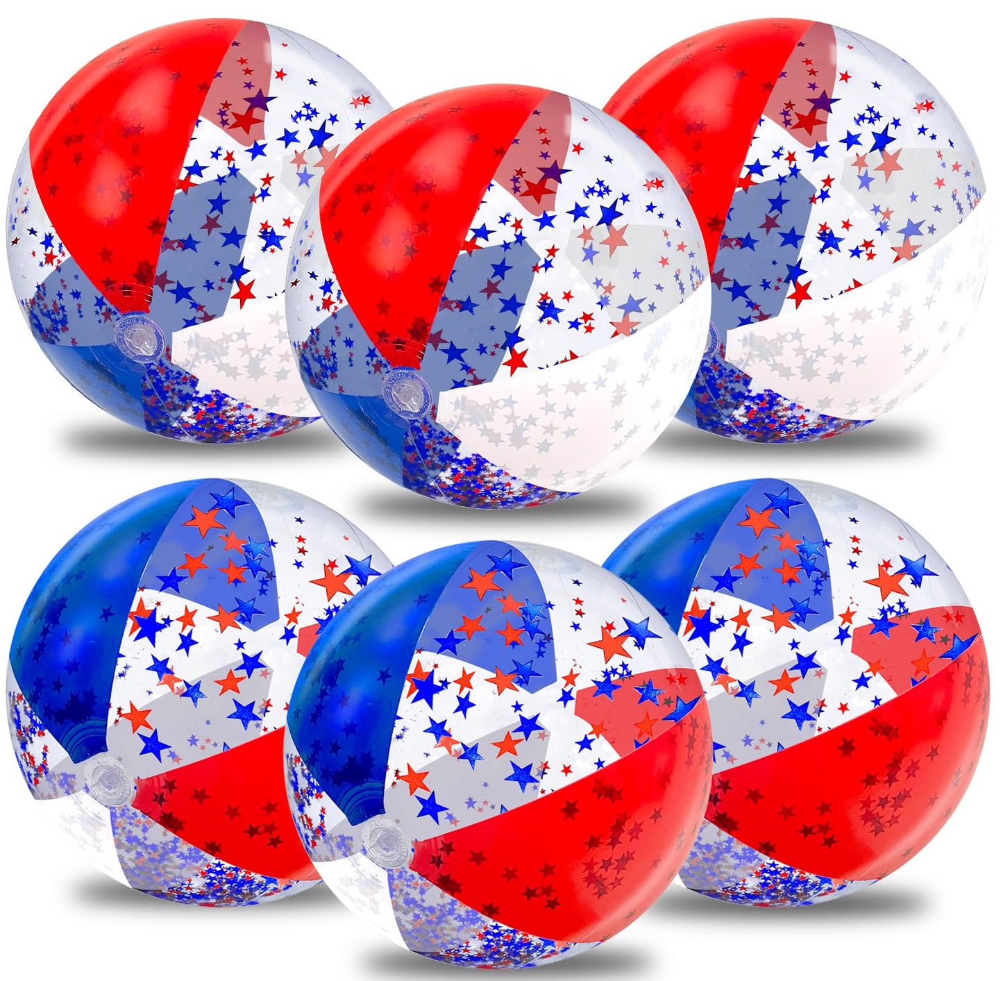 4th of July Decorations 6 Pcs 20 Inch Jumbo Sequins Beach Ball Pool Toys Balls American Star Inflatable Clear Beach Ball Swimming Pool Water Beach Toys Outdoor Summer Party Favors for Kids Adults
