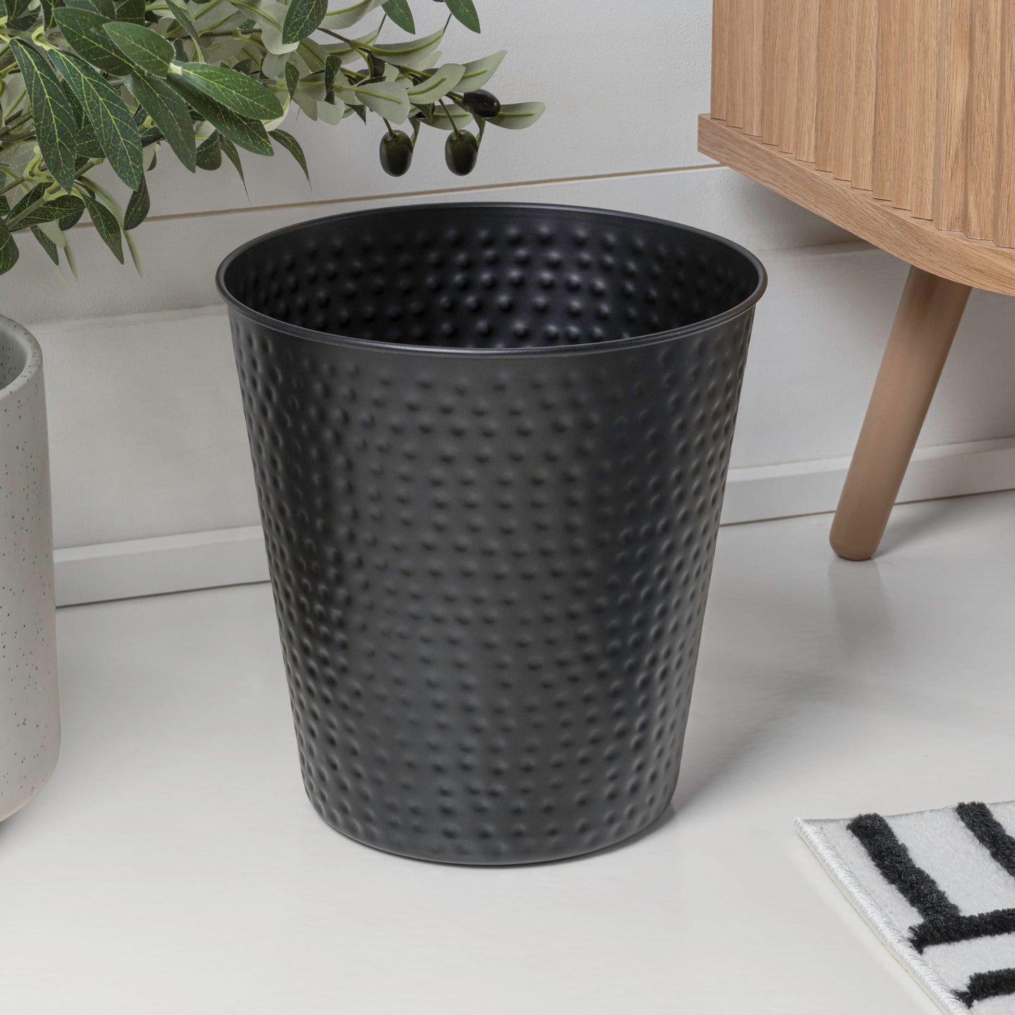 happimess HPM1110A-SET2 Axel Modern Minimalist Hammered Steel 2 Gal Waste Bin for Kitchen, Office, Bathroom, Bedroom, Dorm, Matte Black (Set of 2)