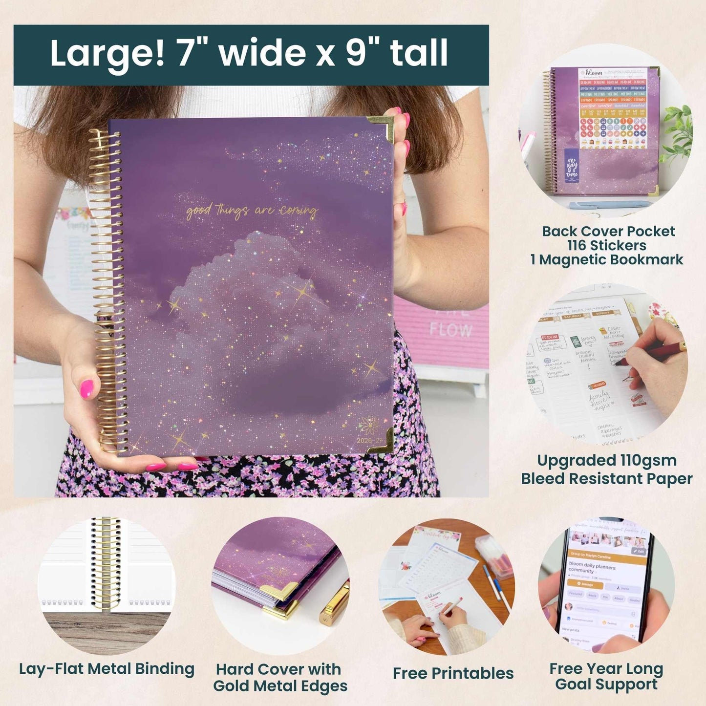 bloom daily planners 2026-2027 Hardcover Academic Year Goal & Vision Planner (July 2026 - July 2027) - 13 Months Weekly & Monthly Agenda Organizer - 7.5" x 9" - Good Things Are Coming