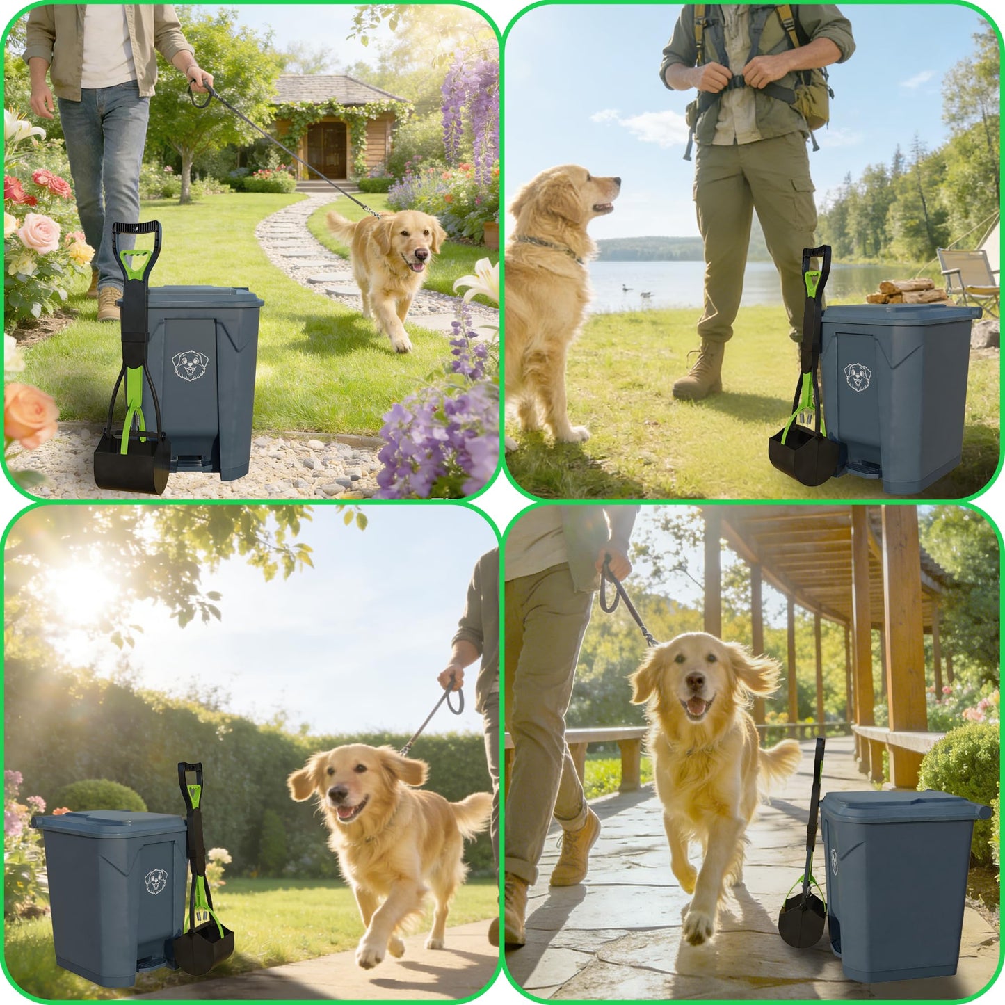 LNYBJS Outdoors Pet Waste Station 20L/5 Gallon Dog Poop Trash Can with Lid – Foot Pedal, Removable Inner Bin,Includes 200 Bonus Waste Bags & Long Handle Green Pooper Scooper