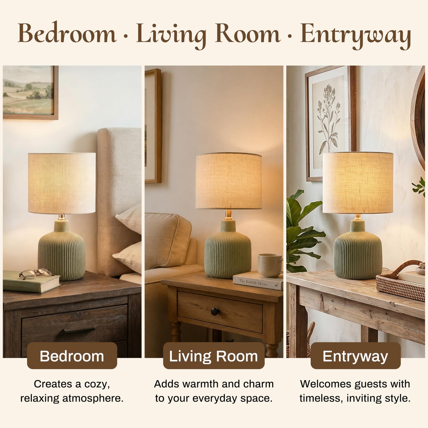 KAWOTI Ceramic Table Lamp, Off-White, 17.75"