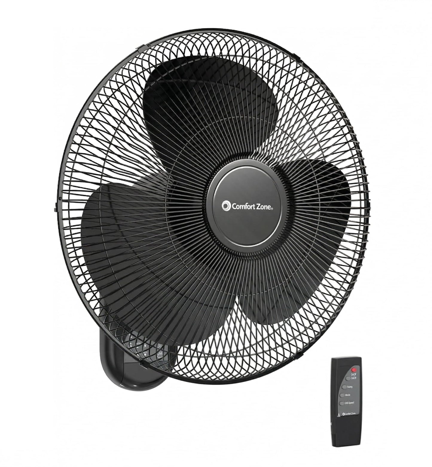 Comfort Zone 16-Inch Wall Mount Fan with Remote Control – Quiet 3-Speed Oscillating Indoor Fan with 90° Wide-Angle Airflow, Timer & Sleep Modes – Space-Saving Wall Fan for Bedroom, Home Gym & Office