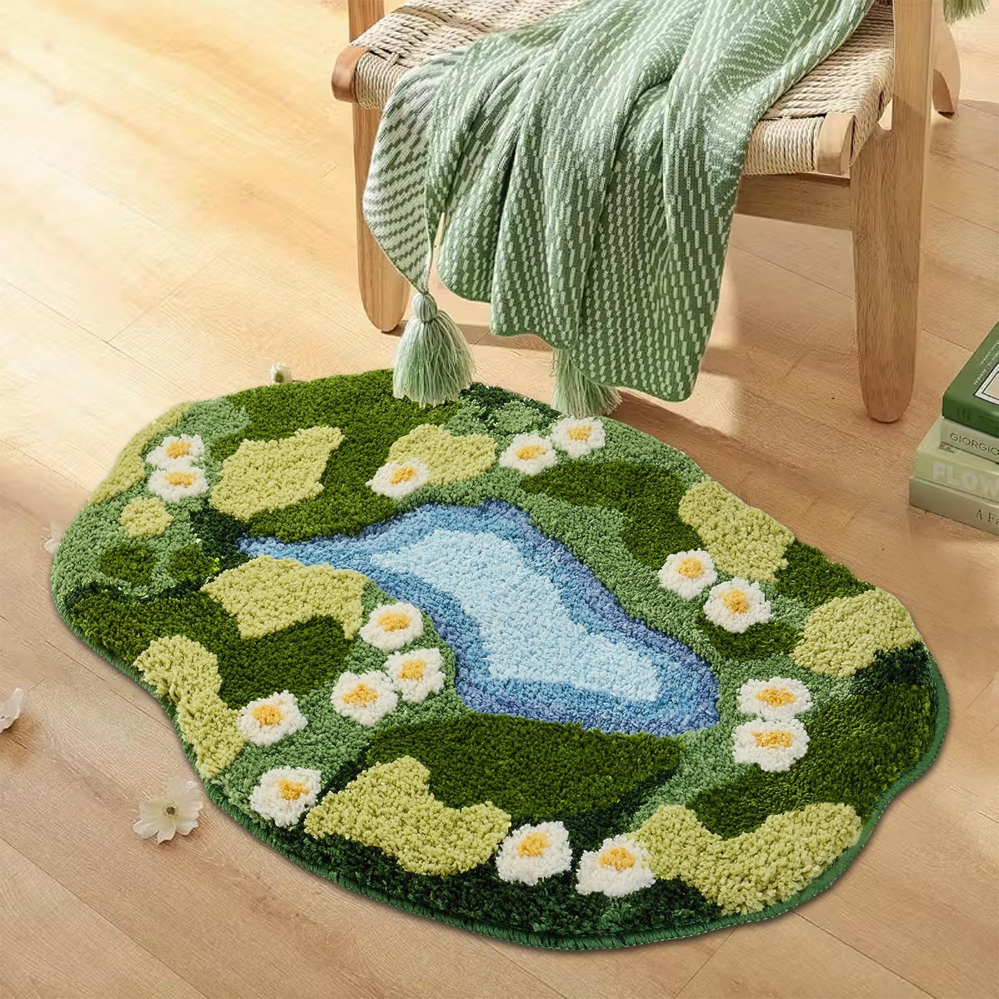 Sisher Moss Bath Mat,Cute Green Bathroom Rug Thick Bathroom Rugs Runner Rug Long Absorbent Non Slip Microfiber Rugs for Shower Floor, Sink, Bedroom, Home Accessories Decor, Moss Green 31"×21"
