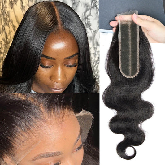 18 Inch 2x6 HD Lace Closure Only Body Wave 12A Brazilian Skin-Like Closure Human Hair 100% Virgin Remy Hair Frontal HD Lace Pre Plucked With Baby Hair Natural Black