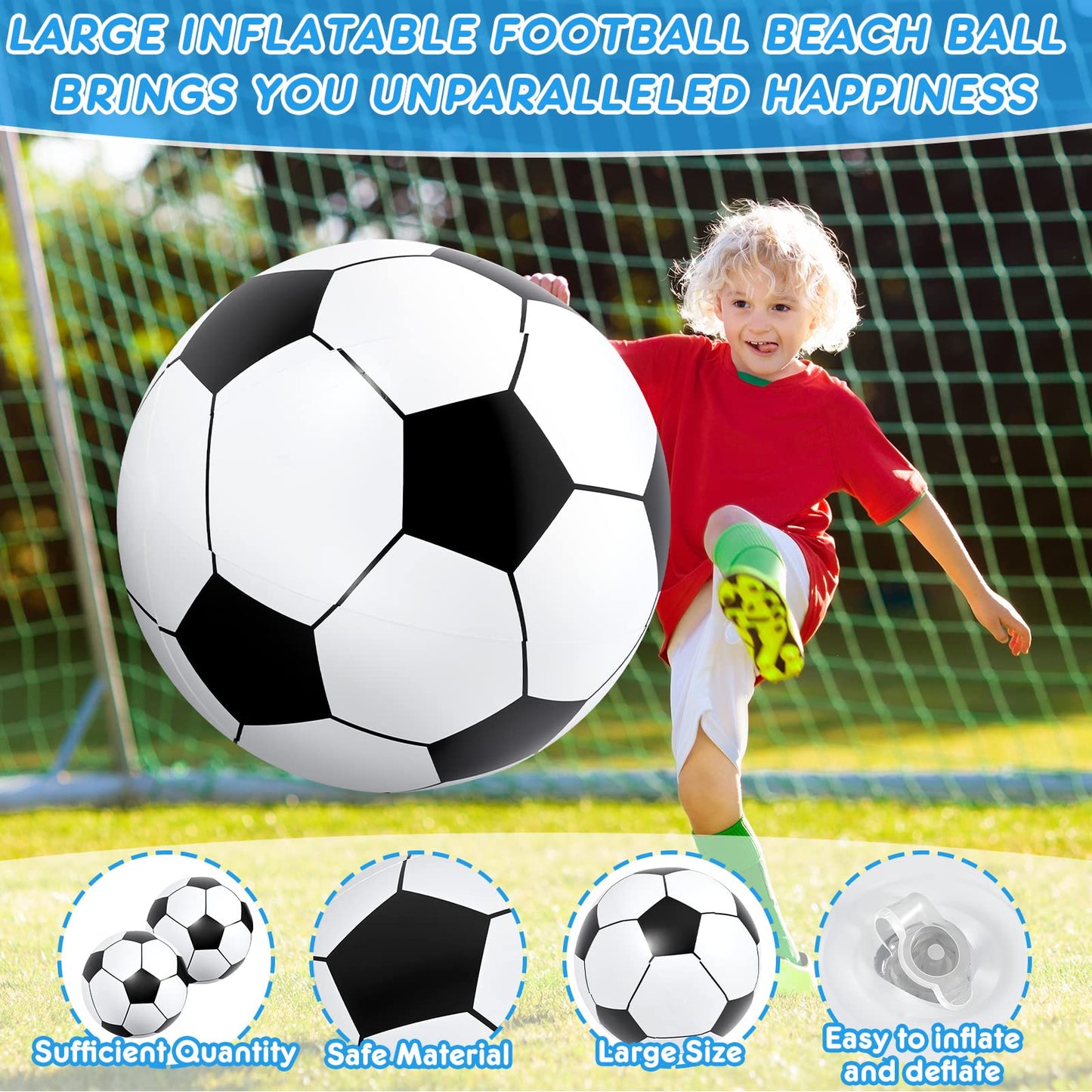 Lewtemi 2 Pcs 40 Inch Giant Inflatable Soccer Ball Large Huge Beach Balloons Football Sport Birthday Party Decoration Favor St. Patrick Kid Gift Pool Toys for Outdoor Activity Games(Black)