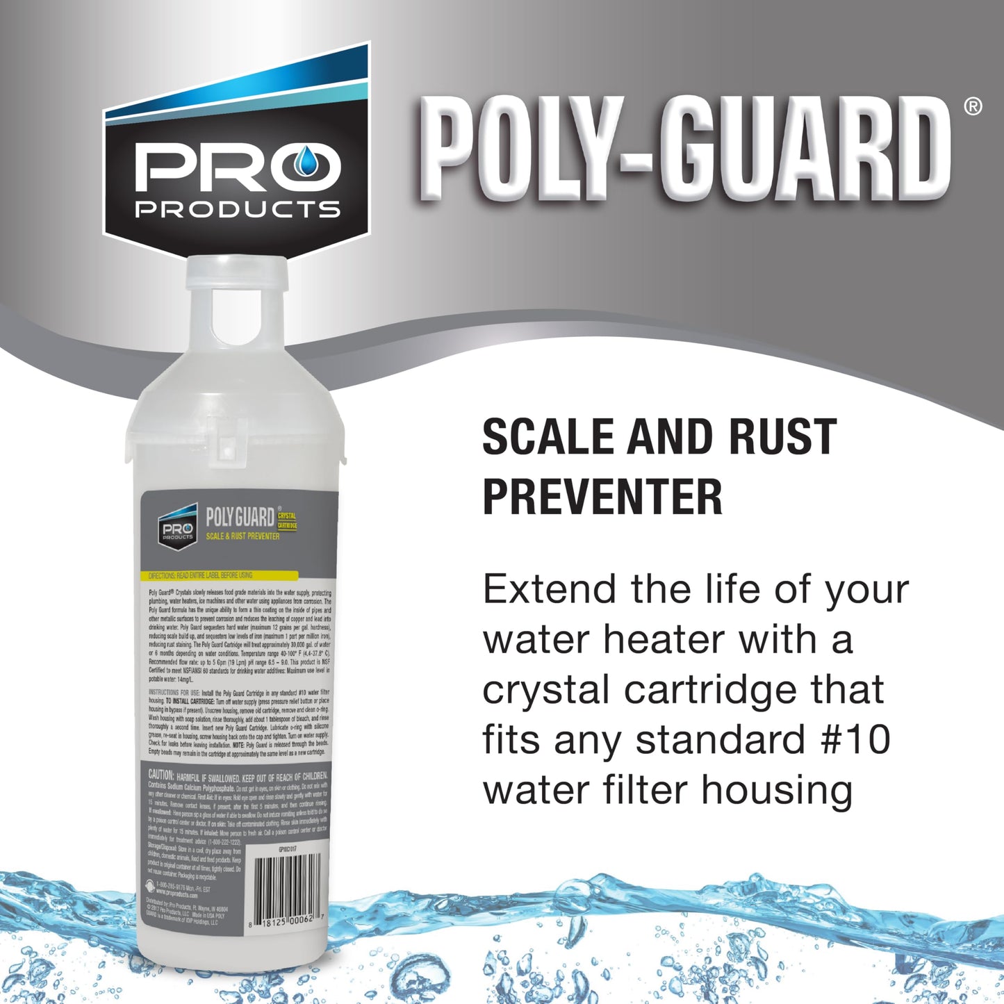 Poly Guard System Replacement Cartridge – Replacement Cartridges for Crystal System --Works with Whole-Home Water Filters – Scale and Rust Preventer – Treats Hard Water