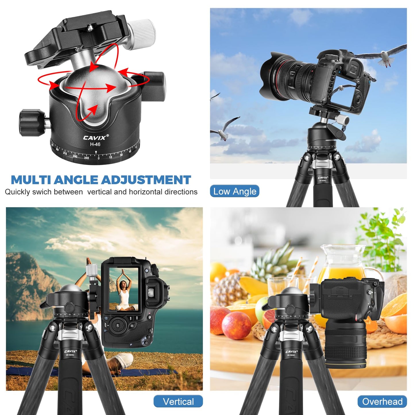 CAVIX Tripod Ball Head with 1/4" Arca Swiss Quick Release Plate Aluminium Tripod Ball Head Mount Large Ball