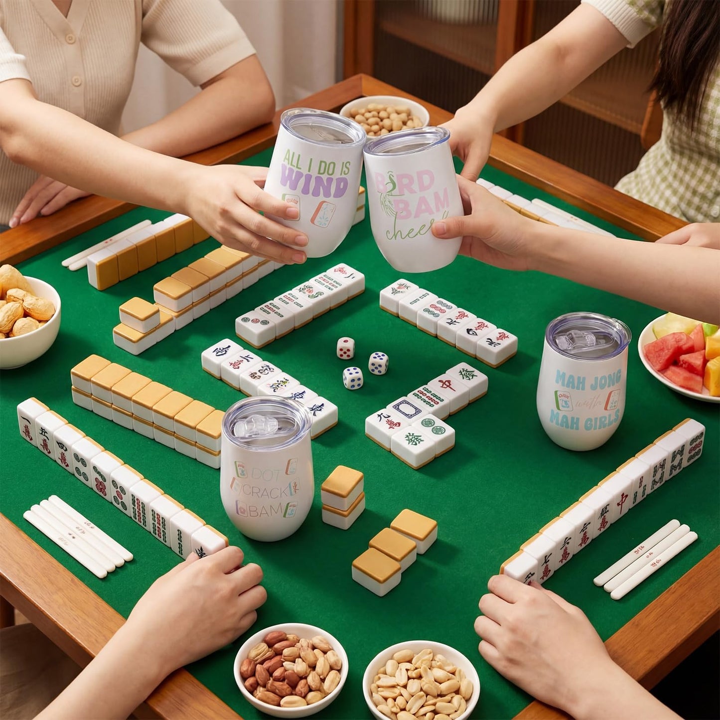 Patelai 4 Pcs Mahjong Tiles Accessories Tumbler, Mah Jong Gifts Stainless Steel Tumbler with Lid and Straw 12oz, Gifts for Mah Jong Players Lovers Travel Coffee Cup(12 oz,Cute Mahjong)