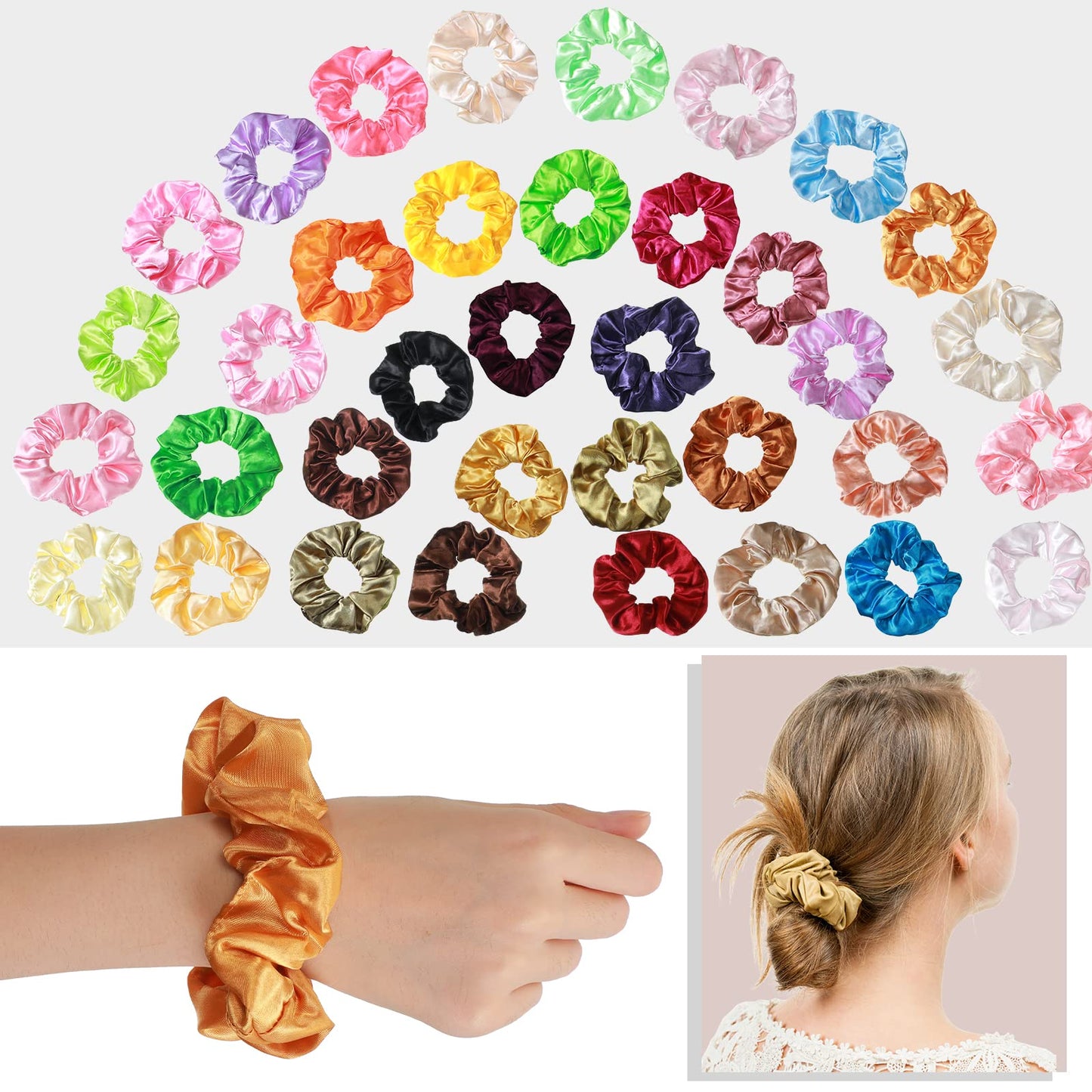 200 Pieces Satin Hair Scrunchies Bulk, 52 Colors Scrunchies for Ponytail Holder Solid Color Satin Hair Tie Hair Elastics Bands for Women Teens Birthday Gift