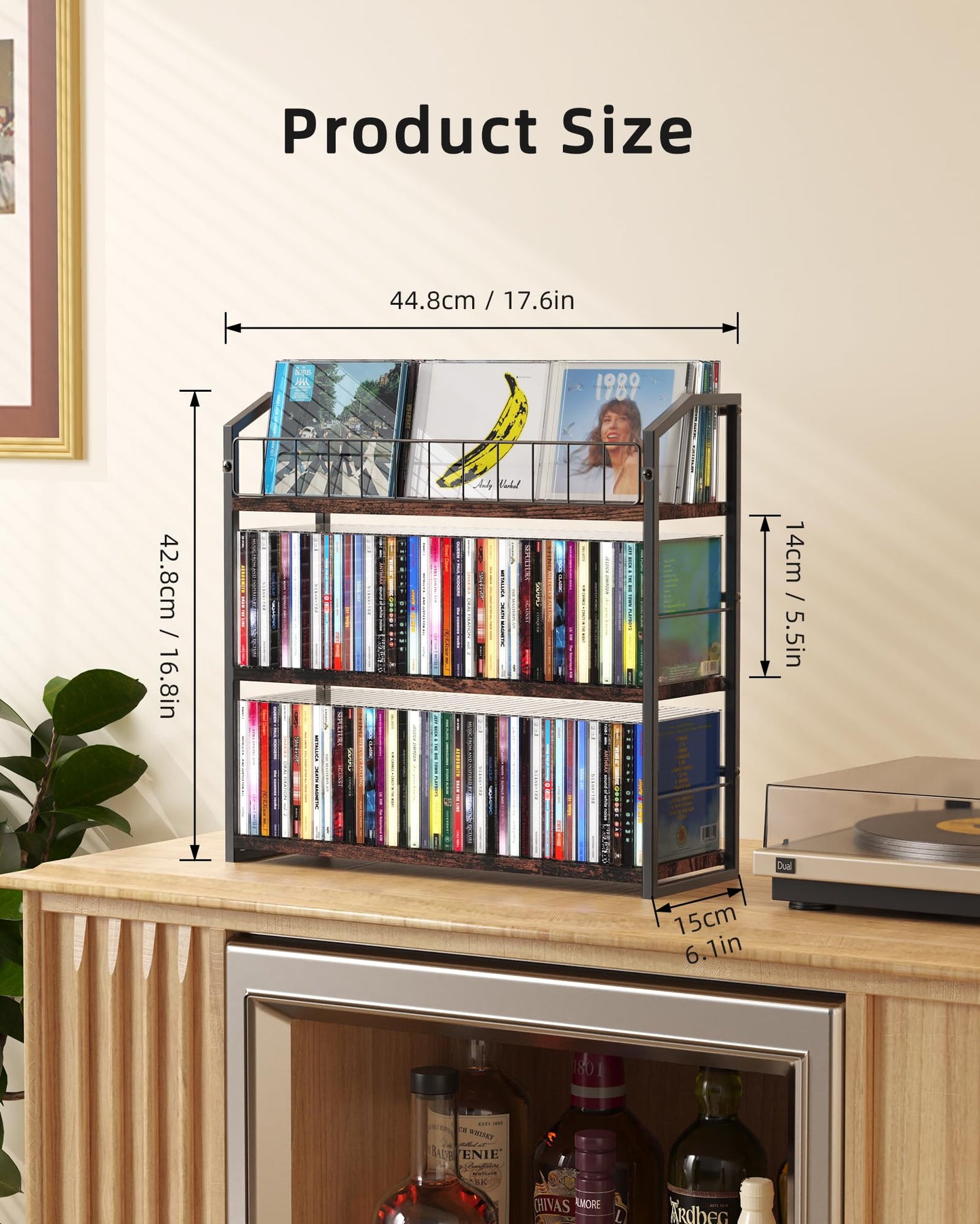 PAPAGIFTREE 3-Tier CD Holder, CD Storage and Rack for Display, Storage Organizer with Display Top Shelf, Premium Holder Shelf for Home, Office and Kitchen Counter Organizer Rack, Holds 123 CDs