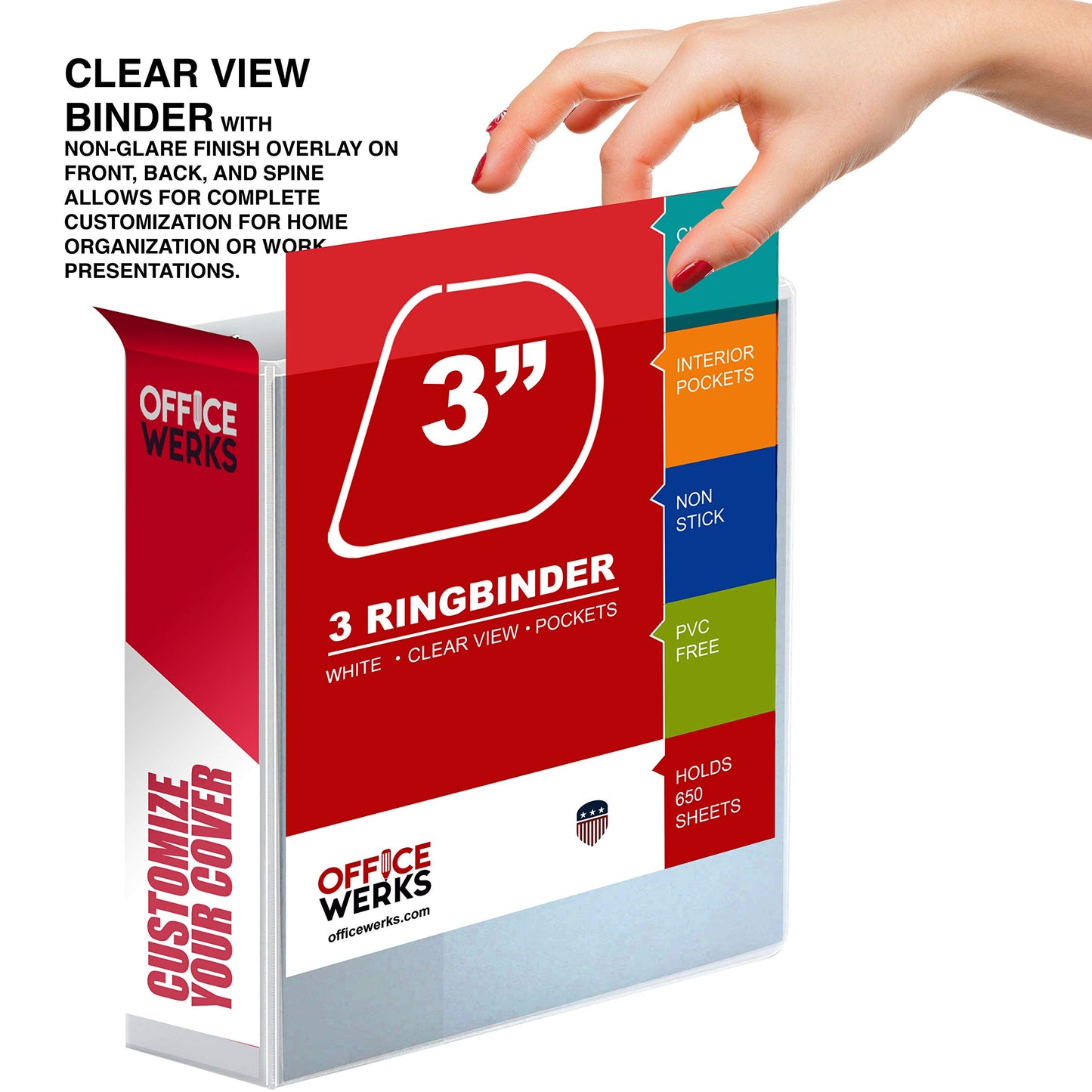 3 Ring Binder 3 Inch D-Ring, Holds 650 Sheets, 6 Pack White with Clear View Covers & 2 Pockets for 8.5x11 Paper, Heavy Duty Nonstick PVC-Free, Gap-Free Closure, Assembled in USA - Ring Binder Depot