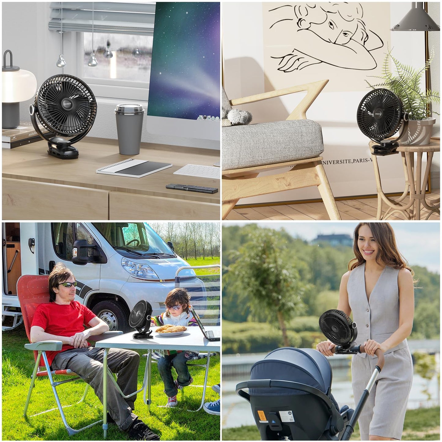 BIVBTP 12000mAh Clip on Fan 30H Longest Runtime, 8in Portable Fan Rechargeable, Ultra Quiet with Heavy-Duty Clamp, USB Desk Fans for Golf Cart,Office Desk, Treadmill, Camping, Bedroom