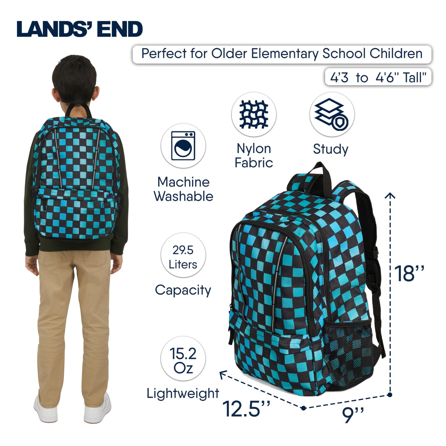 Lands' End Unisex Kids Large ClassMate Lightweight Durable Elementary School Backpack, Tundra
