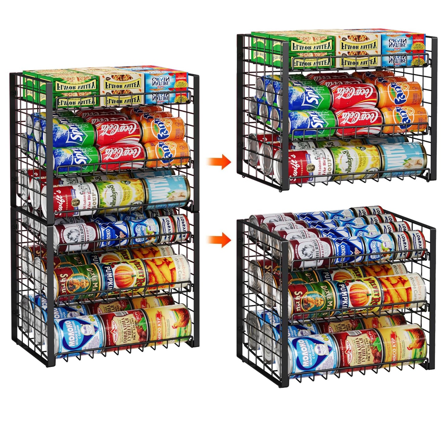 JKsmart 3-Tier Stackable Can Rack Organizer for Pantry, Adjustable Can Storage Holder for Various Ounces of Canned food Soda Drinks, Can Dispenser for Kitchen Cupboard Cabinet, 2 Pack