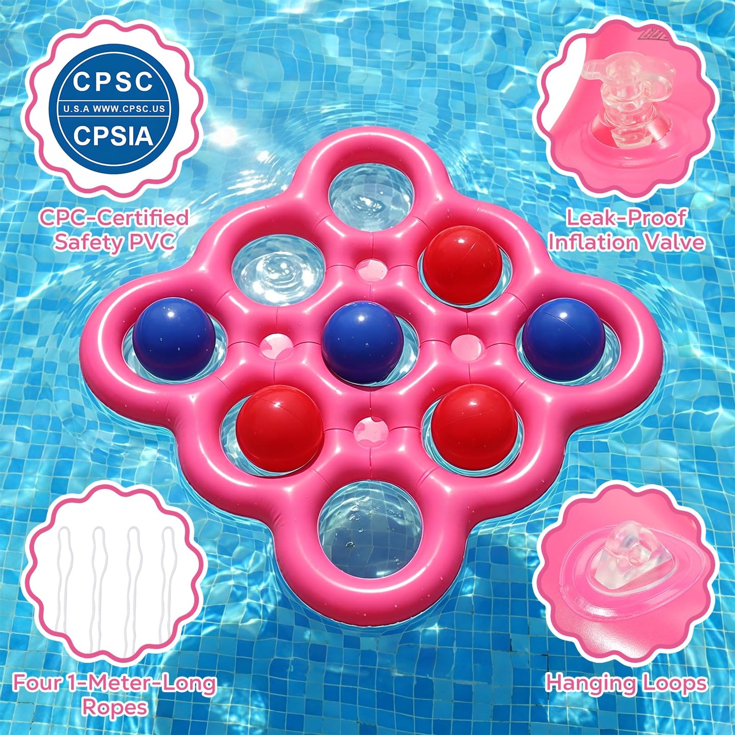 MoKo Pool Water Toys Tic-Tac-Toe Games Set, Inflatable Floats Toy with 10 Balls, Pool Games for Family Party Outdoor Beach Adults Teens Kids 2-10 Players, Lake Blue