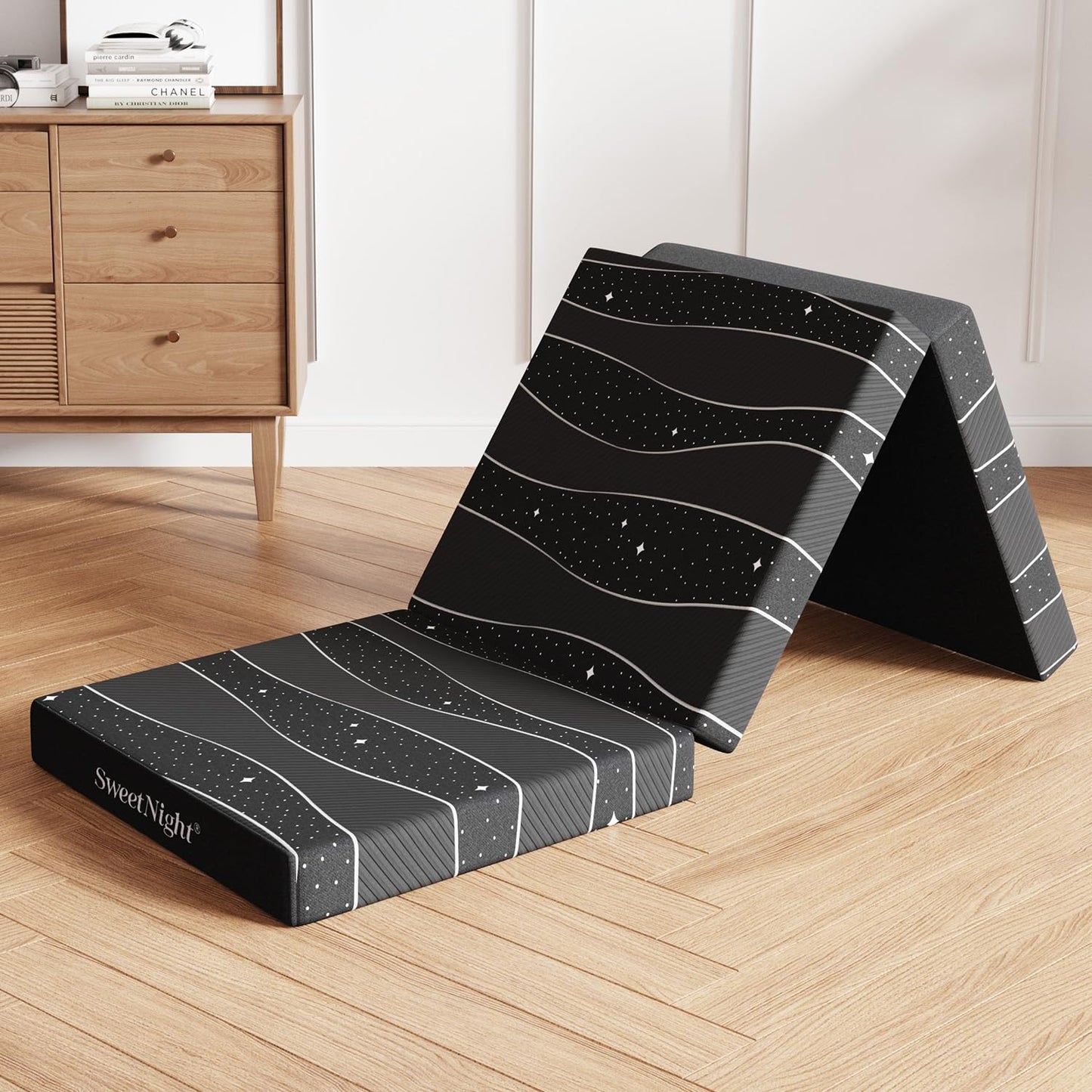 Sweetnight Tri-fold Mattress Topper- 4 Inch Dual-Layer Foam Folding Mattress | Removable & Washable 500G Superfine Fiber Cover | Suitable for Camping, RV & Home Use （Single）