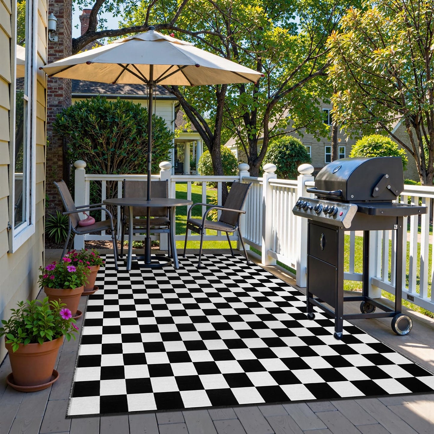 Seavish Checkered Rug, 5x8 Ft Black and White Rug, Retro Moroccan Checkerboard Rugs, Lightweight Outdoor Washable Area Rug, Rustic Floor Carpet Decor for Living Room Bedroom Dining Room Patio