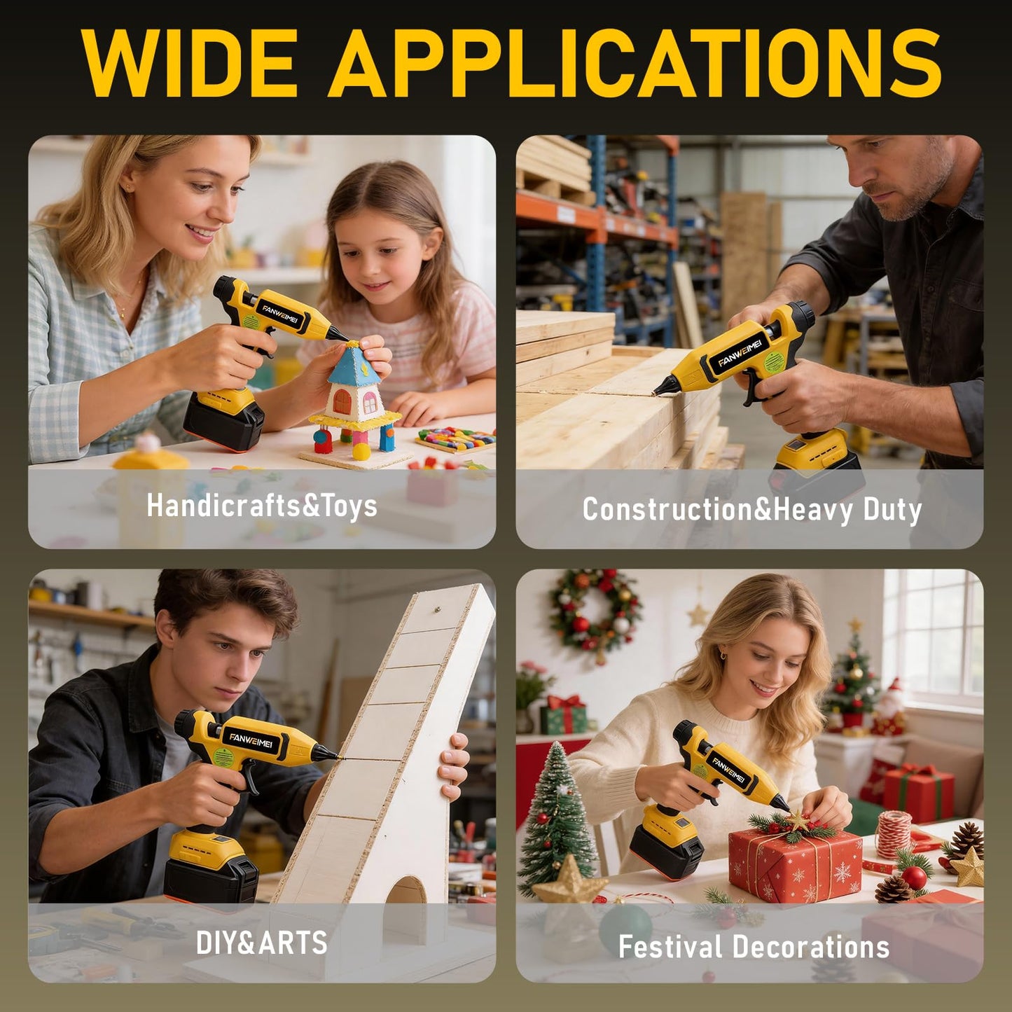 110W Cordless Hot Glue Gun Compatible with DeWalt 18V Battery, Upgraded Digital Adjustable Temp Heavy Duty Glue Gun with 20 Full-Size Sticks for DIY, Arts, Crafts & Home Repair (Battery Not Included)