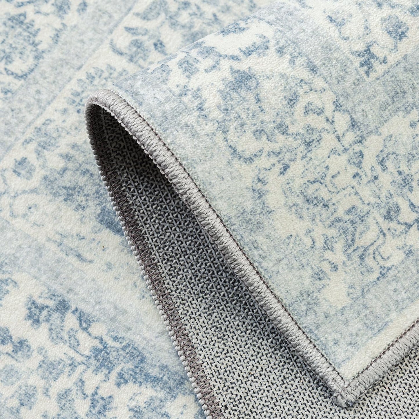 PureCozy Blue Area Rug 5x7 Machine Washable Vintage Living Room Distressed Non Slip Carpet Traditional Indoor Bedroom Retro Floral Accent Throw Large Rug Office Kitchen Bathroom Dining Room