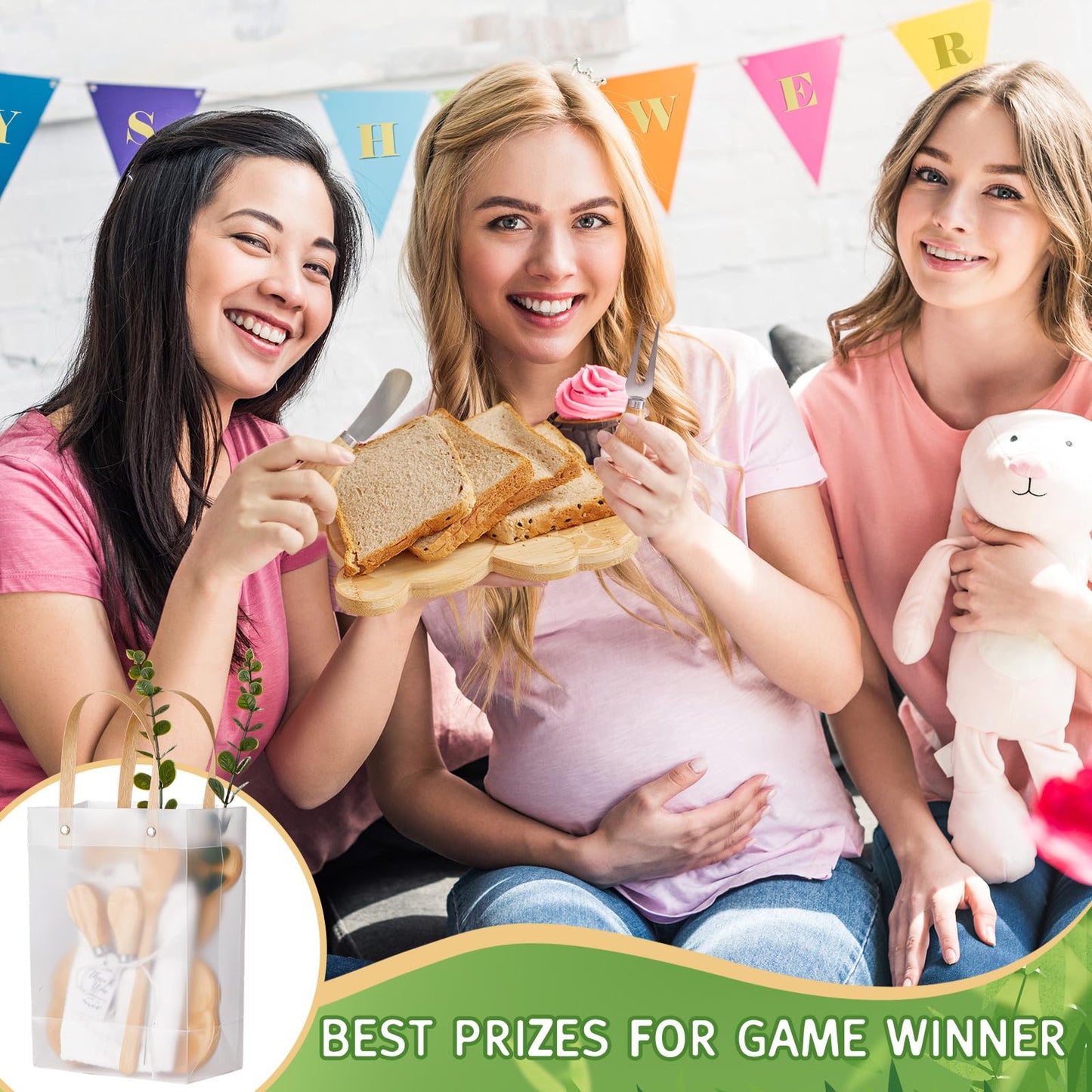 55Pcs Baby Shower Prizes for Game Winners 6 Sets Bear Shaped Cheese Board Gift with Spoons Butter Spreaders Gift Bags Kitchen Towels Bridal Shower Party Favors for Guests (Bear Shaped, 6 Sets)