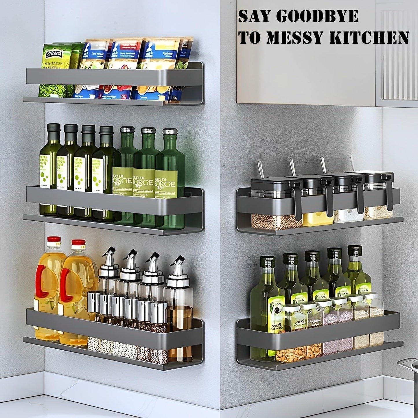 YuShiYan Stainless Steel Detachable Wall Mounted Floating Shelves for Kitchen, Bathroom, Baking Paint Process, Corrosion and Rust Resistant, Set of 1 Gray