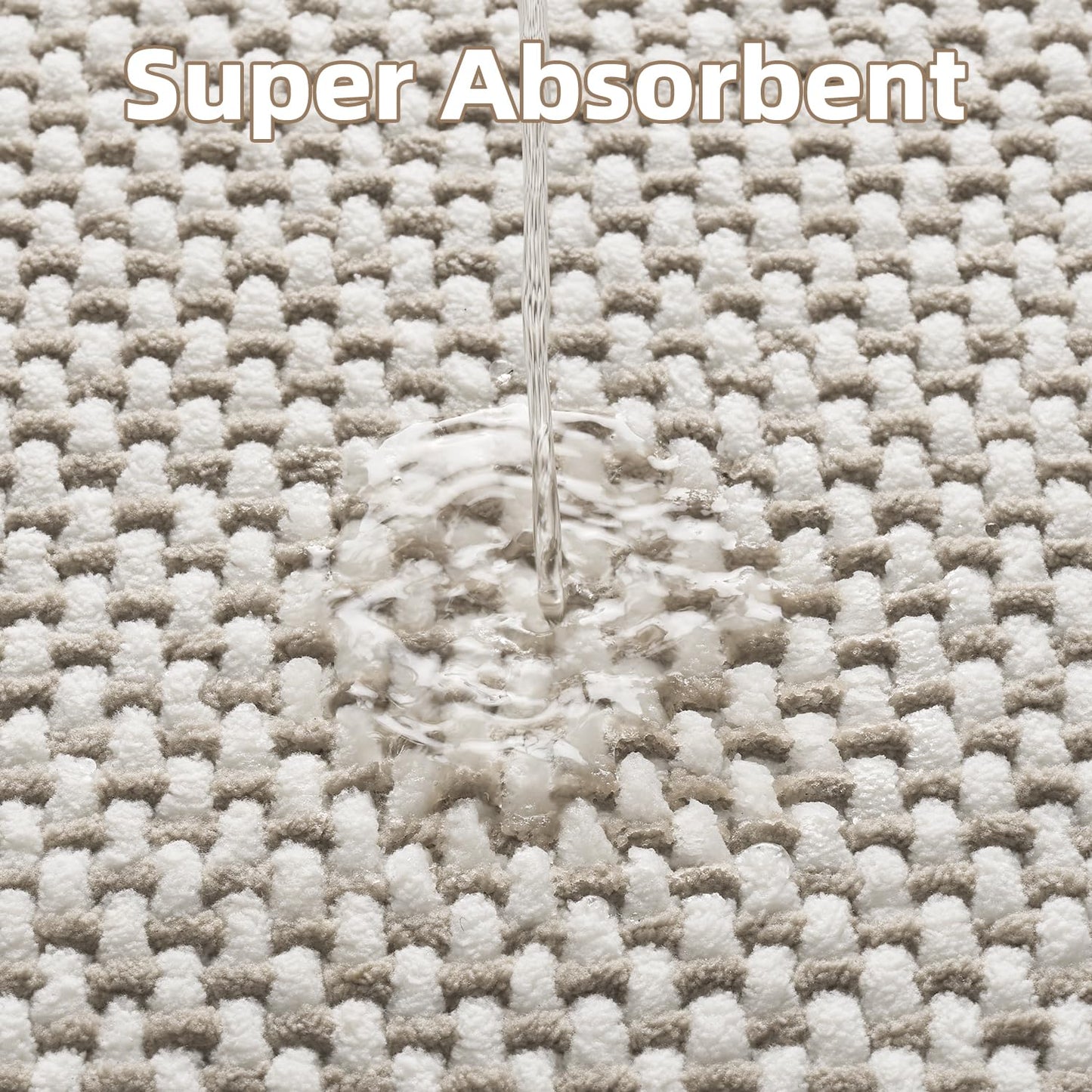 PADOOR-Bath Mat Runner-Super Absorbent Chenille Bathroom Mats-Rubber Backed Bath Mats for Bathroom Non Slip, Easy Clean Bathroom Runner Rugs Front of Bathtub,Shower Room,Sink-24×48, Beige&Cream