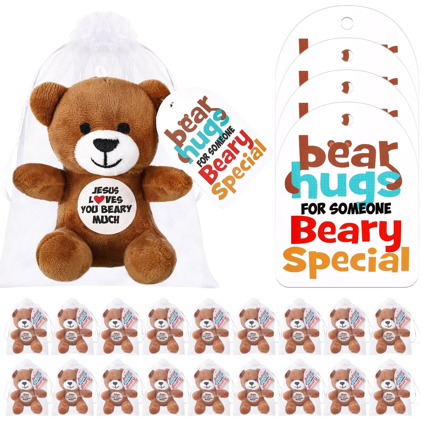 Silipull 18 Pcs Jesus Loves You Beary Much Stuffed Bears Gifts 4" Religious Plush Christian Bible Verse Bears for Religious Vbs Party Favor Gift Box Stuffers
