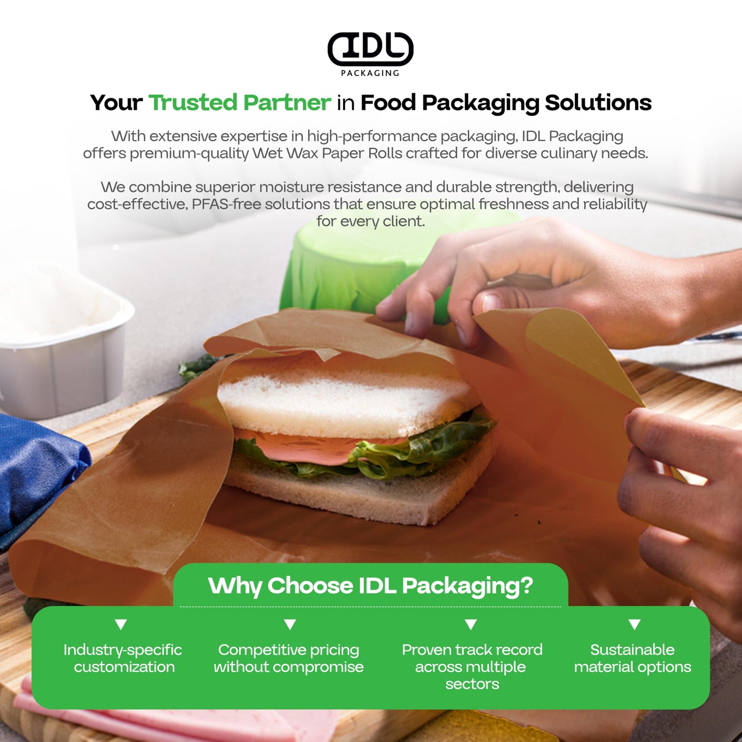 Brown Wet Wax Paper Roll 24" x 100' - USA-Made Moisture-Repellent Cooking Paper for Packing, Storing & Freezing - Heavy-Duty Food-Safe Wrapping Material for Meat, Cheese & Baked Goods by IDL Packaging
