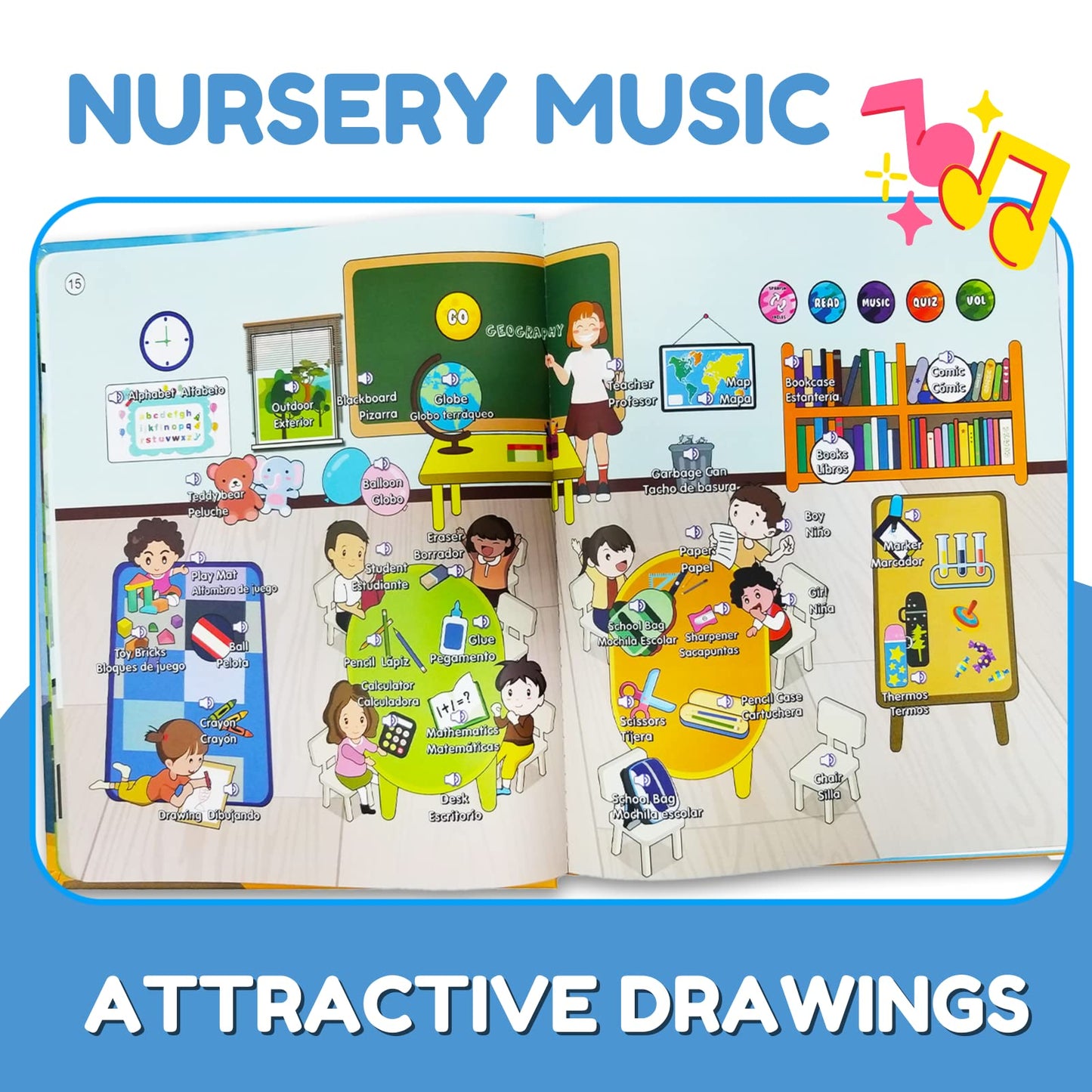 ZEENKIND Spanish & English Talking Learning Book for Kids 2 3 4 5 6 Years Old, 420 Words Toddler Educational Toys to Learn Spanish Interactive Audio Sound Books Bilingual Musical Toy Juegos para Niños