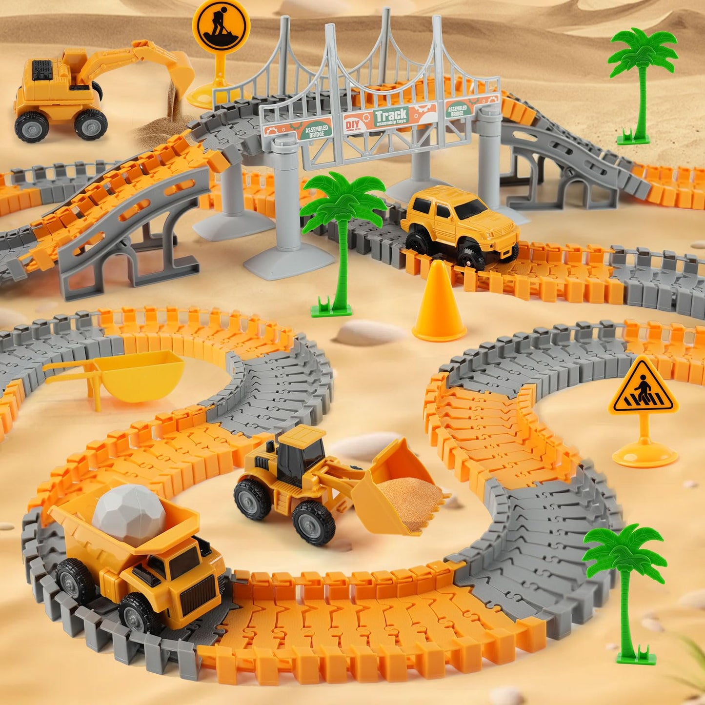 INSFUN Race Tracks Toys for Kids Ages 3-5 - Best Birthday Gifts for 3 4 5 6 7 Year Old Boys, 220+ PCS Playset with 4 Construction Cars, Toddler Toy for Creative Play
