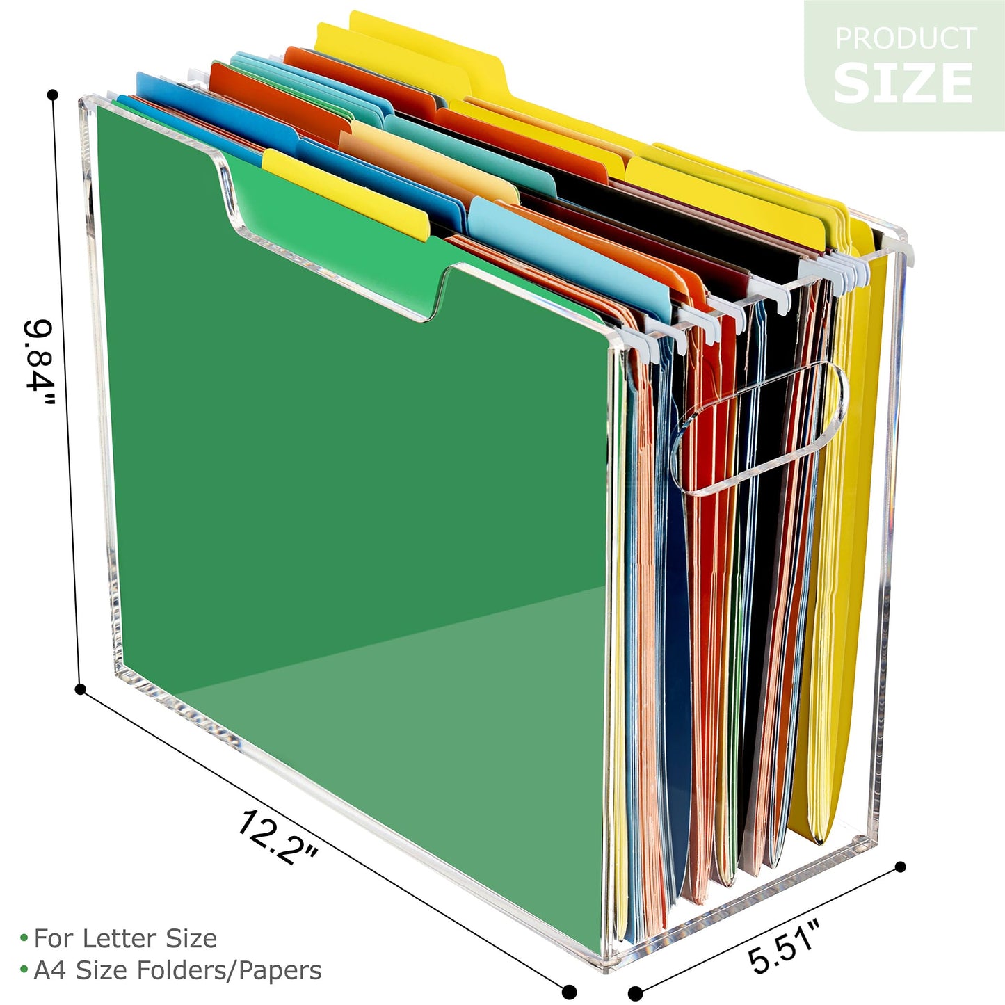 Tfirhuoe Acrylic Hanging File Folder Organizer, Letter Size Clear Filing Organizer Box with Handles, Magazine File Holder for Desk Home Office School - 1 Pack