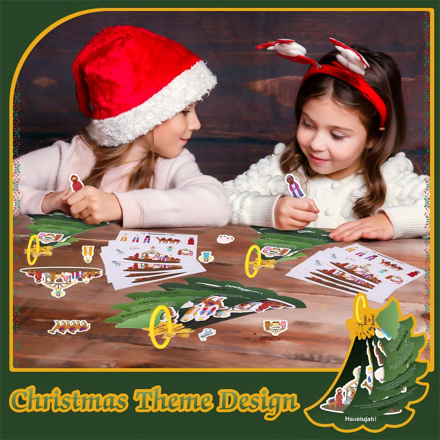 Seenelling 24 Sets Nativity Crafts for Kids Religious Nativity Scene Stickers DIY VBS Crafts Christmas Tree Jesus Story Books Kids Christian Storytelling Play Kits for Church