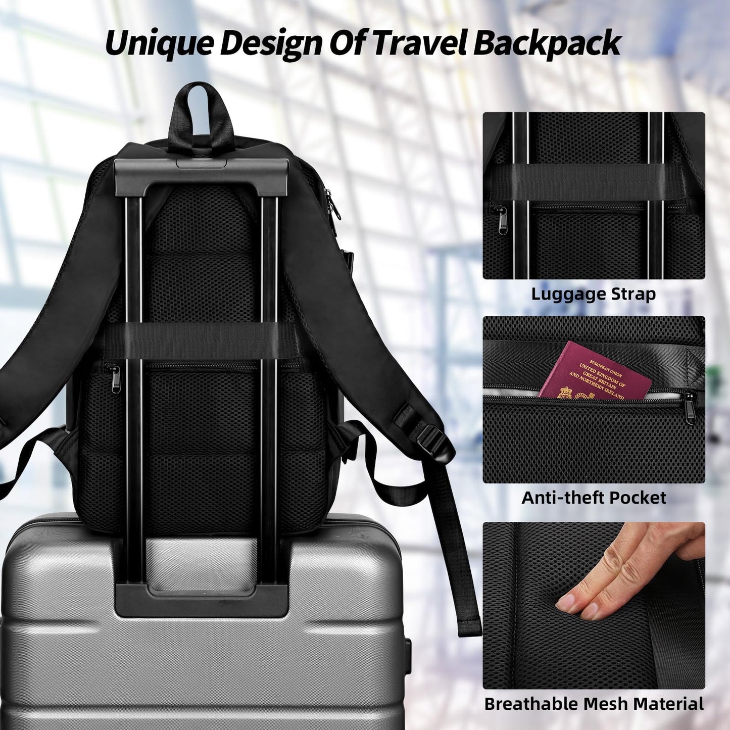 HOMIEE Ryanair Personal Item 40x20x25 Travel Bag, 20L Carry on Backpack TSA Approved Under Seat Water Resistant Cabin Bag for Weekender Gift Fits 15.6 Inch Laptop, Black