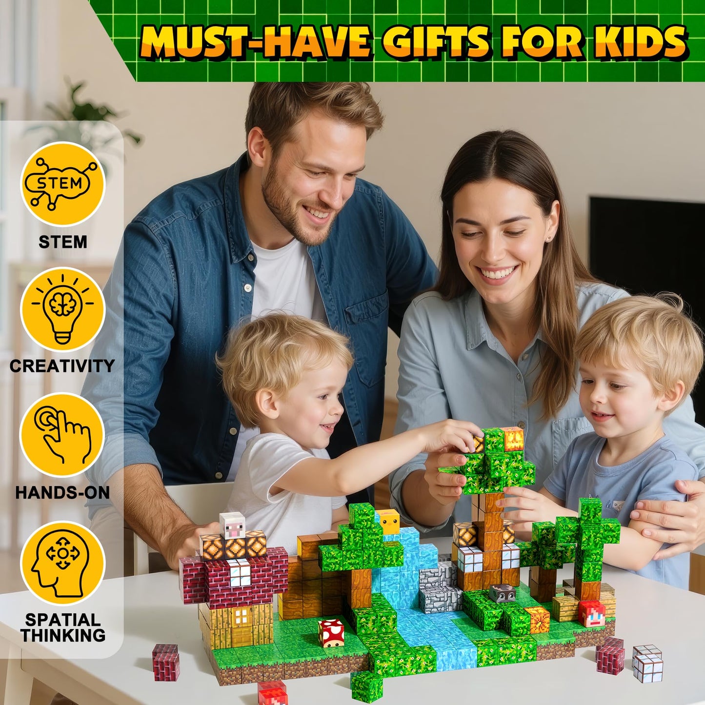 Enjoyjoy 300 PCS Magnetic Building Blocks Magnetic Blocks for Kids Ages 3-12 Stacking Magnets Cubes School STEM Toys