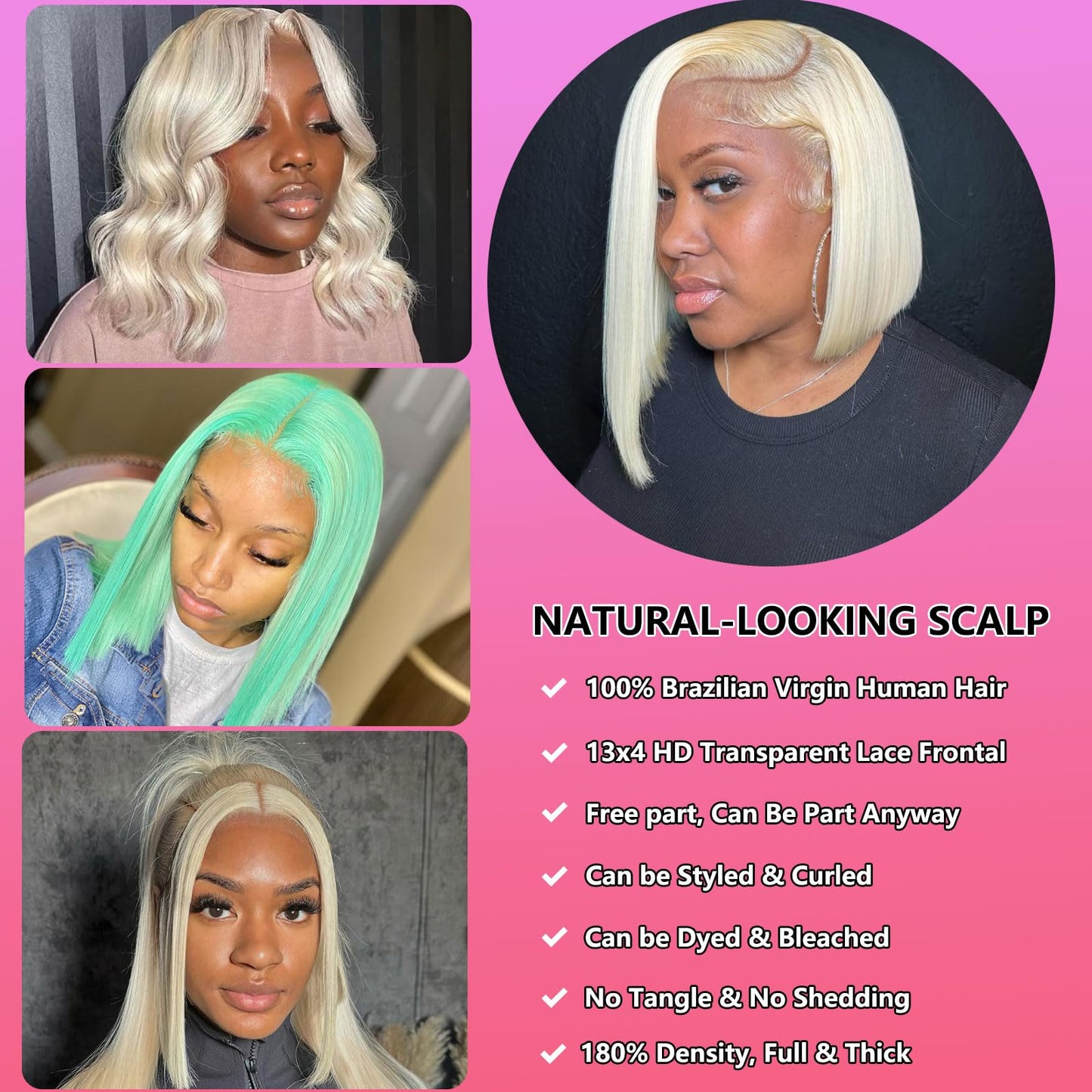 613 Blonde Bob Wig Human Hair 12 Inch 13x4 Blonde Bob Lace Front Wigs Human Hair Pre Plucked 613 Colored 180% Density Straight HD Lace Frontal Short Bob Wigs for Women Glueless Bob Wig with Baby Hair