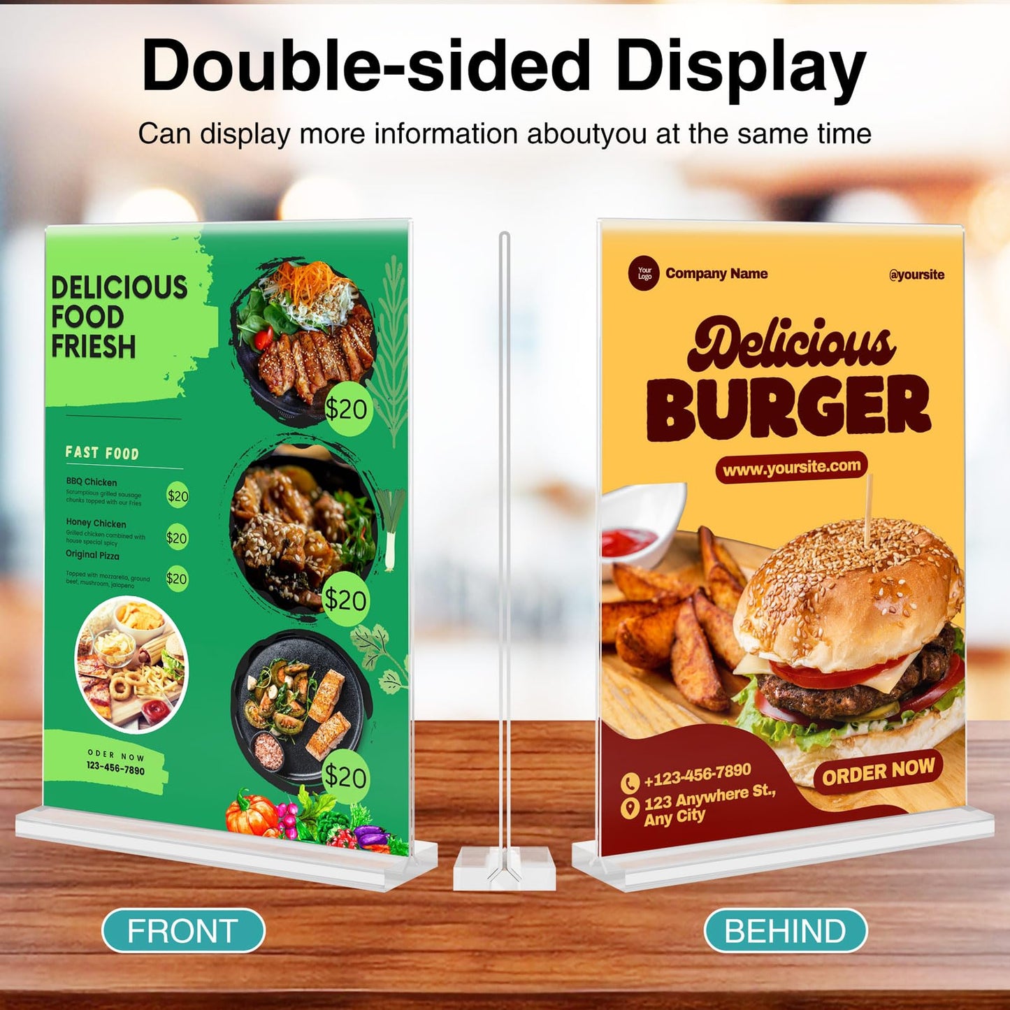 Relx 18 Pack Acrylic Sign Holder 8.5 x 11, Vertical T Shape Plastic Sign Holder with Base, Double-Sided Clear Tabletop Plexiglass Flyer Stands for Restaurant Office Store Home Picture Frame Display